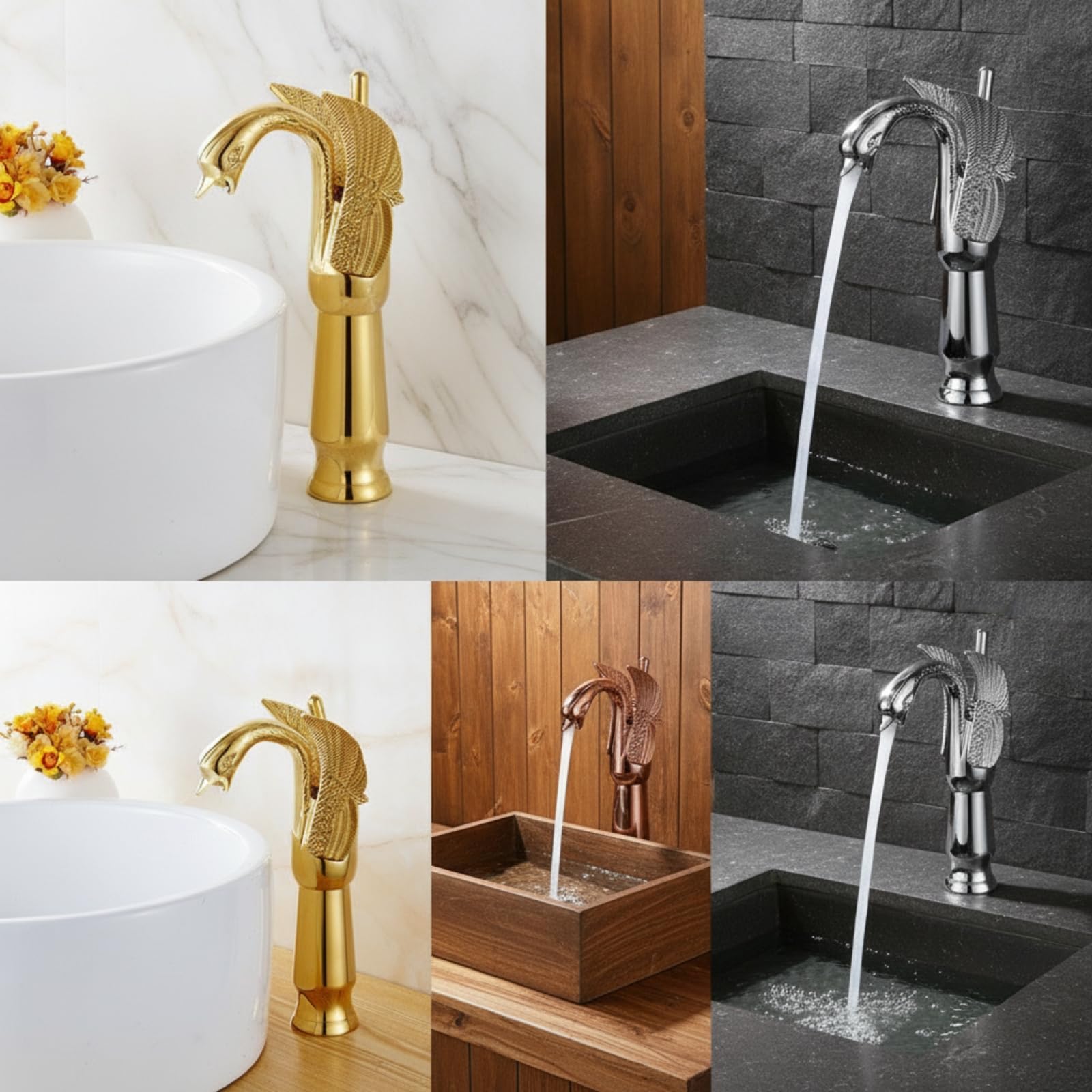 predolo Grifo con Forma Cisne Morno Grifo Lavamanos Llave para Baño, Oro Rosa, Modelo Bajo