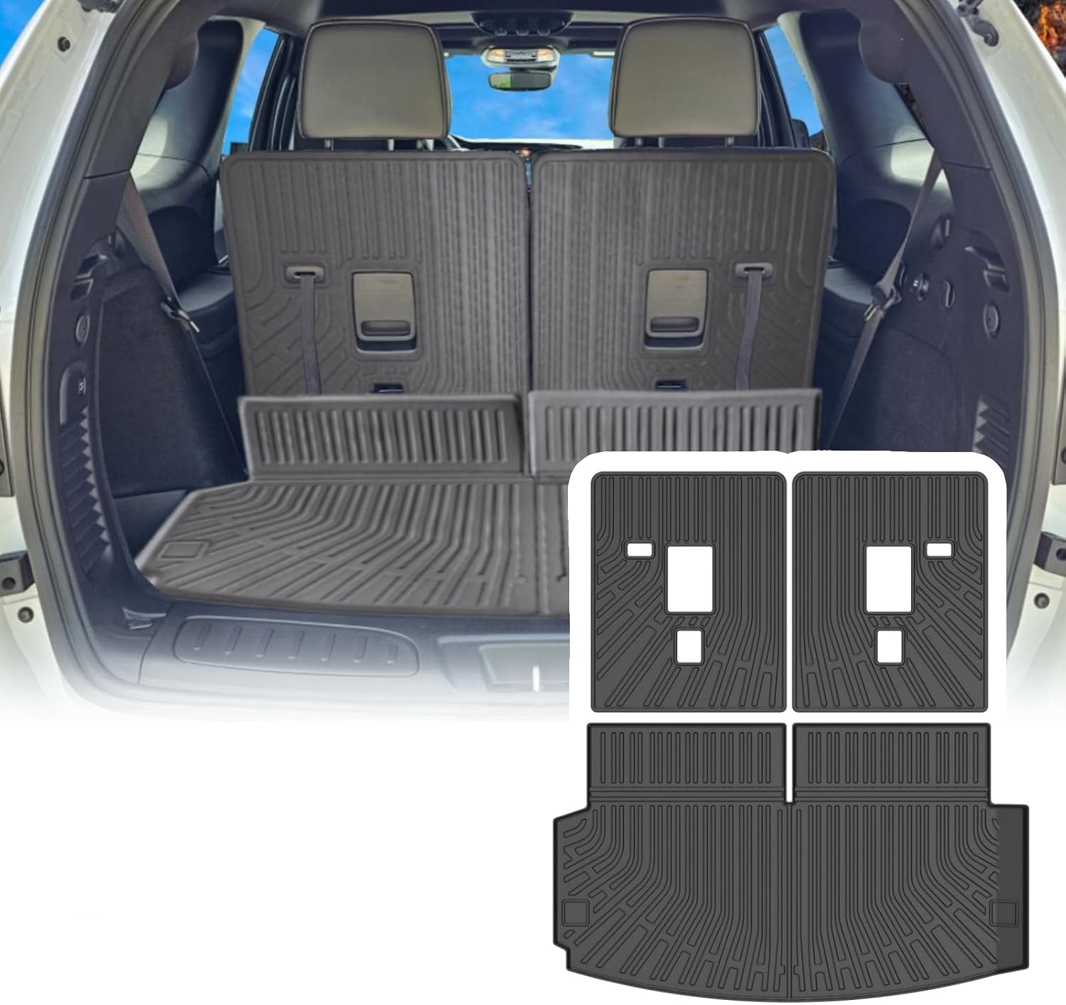 Cargo Liner Compatible with 2008-2020 Dodge Grand Caravan / 2008-2016 Chrysler Town & Country Trunk Mat Cargo Mat Back Seat Cover Protector(Backrest Mats+Trunk Mat)