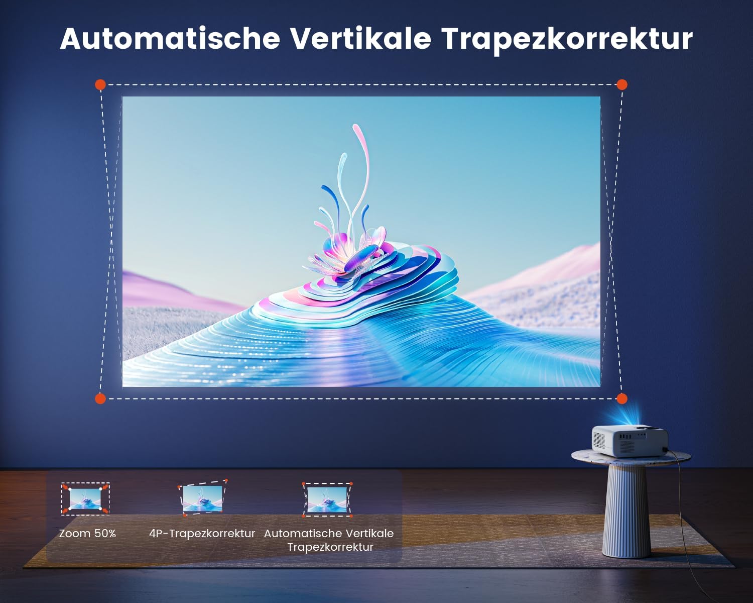 Proiettore Andriod TV: 25000 lumen nativo 1080P Full HD 4K supporta la correzione trapezoidale auto, messa a fuoco elettrica, zoidale, WiFi, Bluetooth, videoproiettore, home cinema, all'aperto con