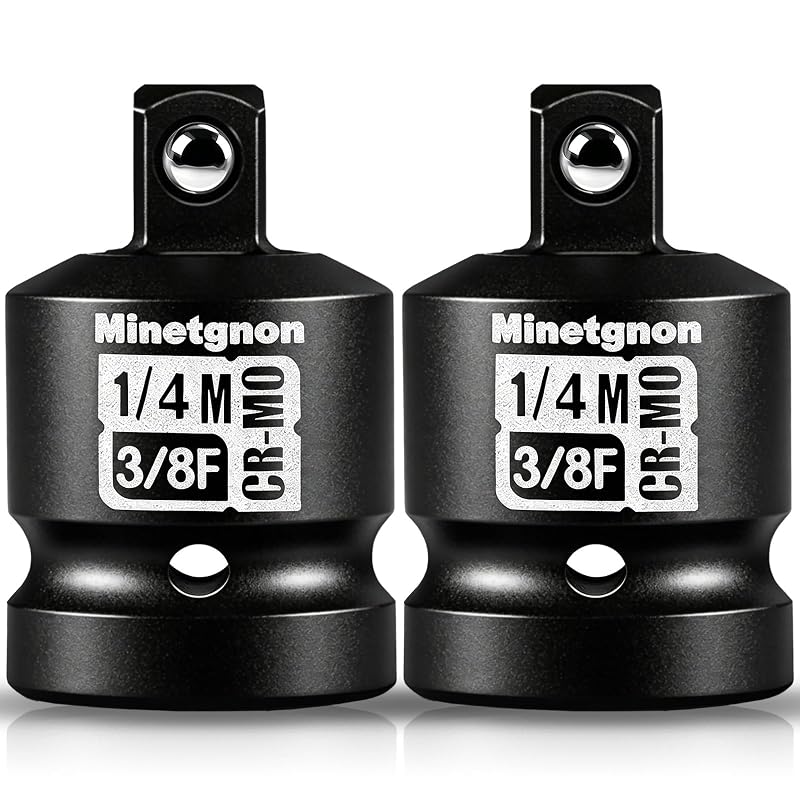 Kit com 2 Adaptadores Redutores de Soquete de Impacto Minetgnon em Aço CR-MO, 3/8 pol. Fêmea para 1/4 pol. Macho, SA-2pcs-04