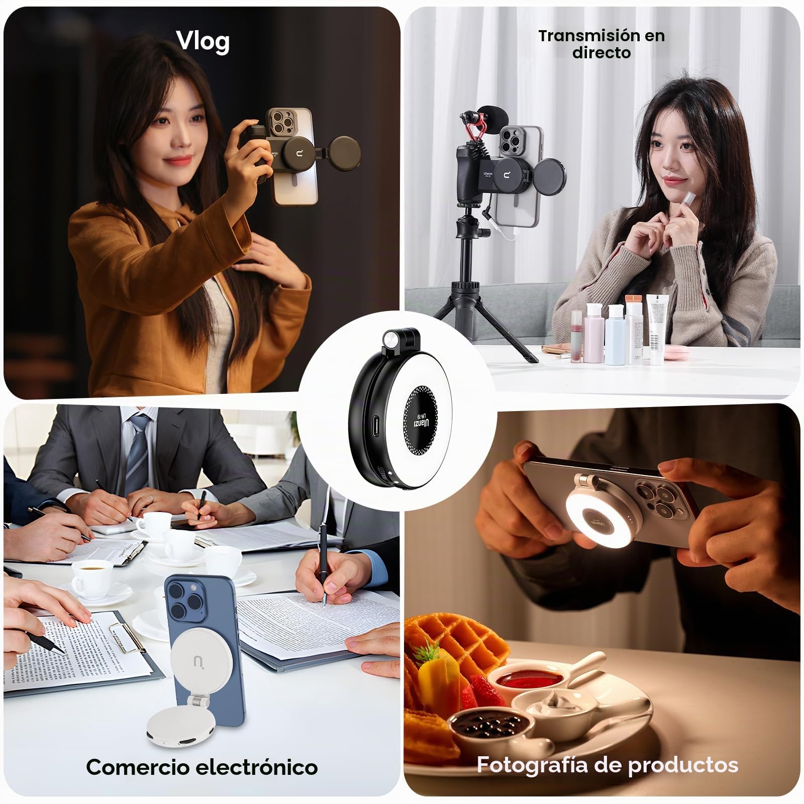 ULANZI LM19 Anillo Magnético Luz Teléfono Móvil, Selfie Luz Teléfono Móvil 3 con Temperaturas de Color 2500k-8500k CRI95, Video Luz Extensión Reversible para iPhone 16 15 Selfie Video Streaming Tiktok