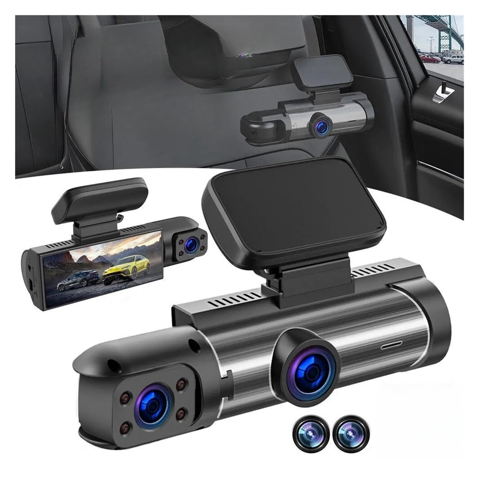 Dash CAM Grabadora de conducción de Doble Lente de 3,16 Pulgadas Cámara Frontal Interior Sensor G Visión Nocturna Gran Angular Coche Dvr