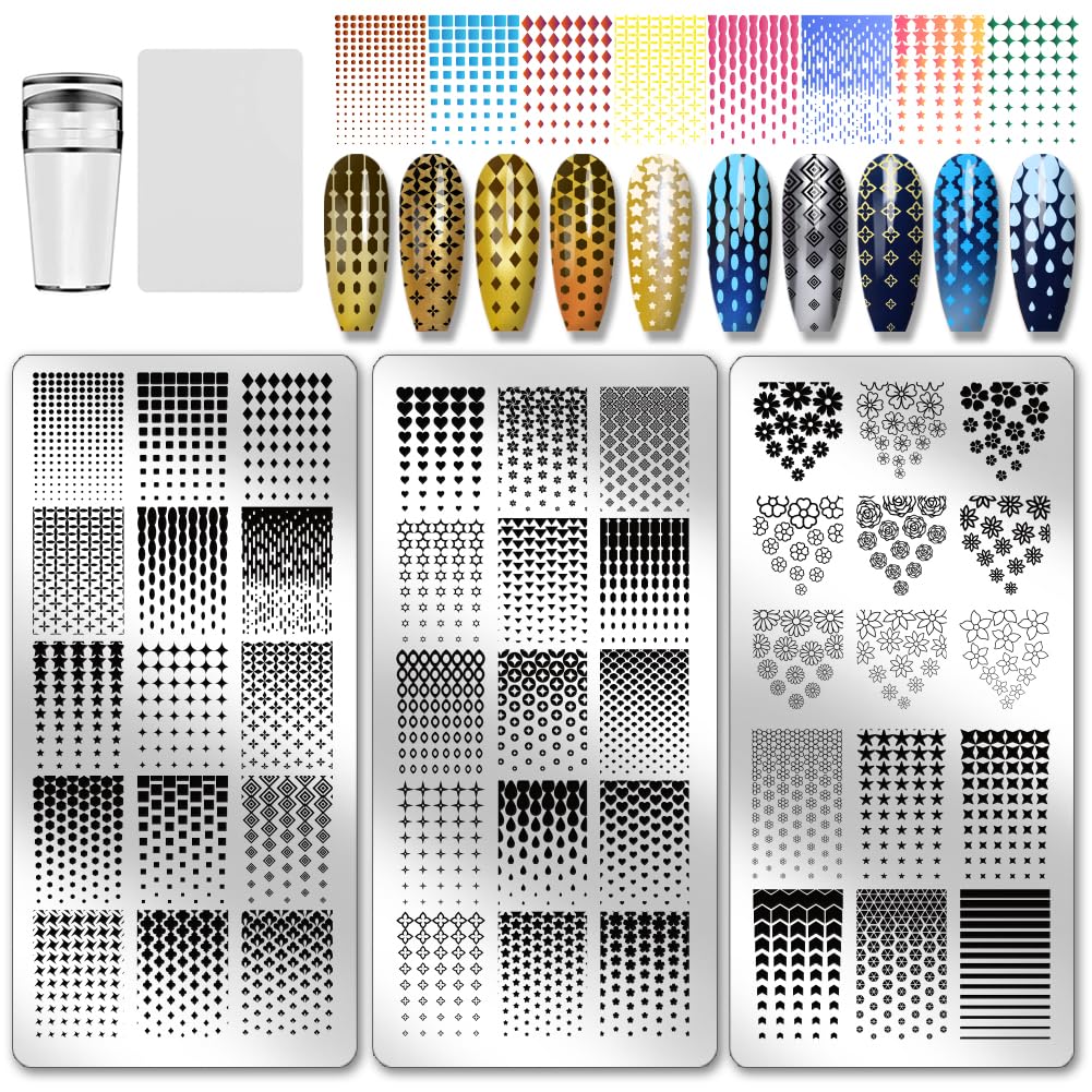PH PandaHall 3pcs Classic Gradients Nail Stamping Plate