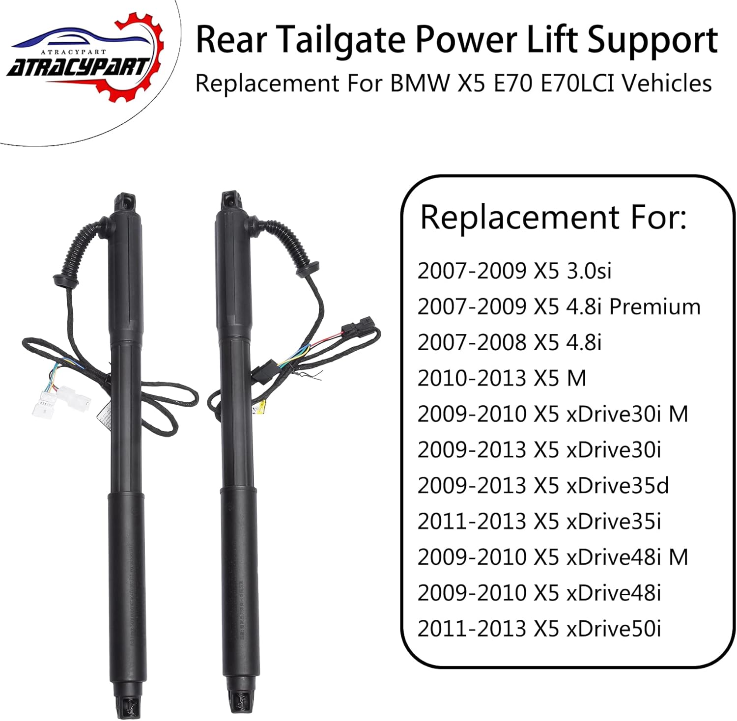 Rear Tailgate Power Lift Support Shock Electrical Struts Left & Right | Replacement for 2007-2013 BMW X5 E70 E70LCI Sport Utility 4-Door | Replaces# 51247332695, 51247332696
