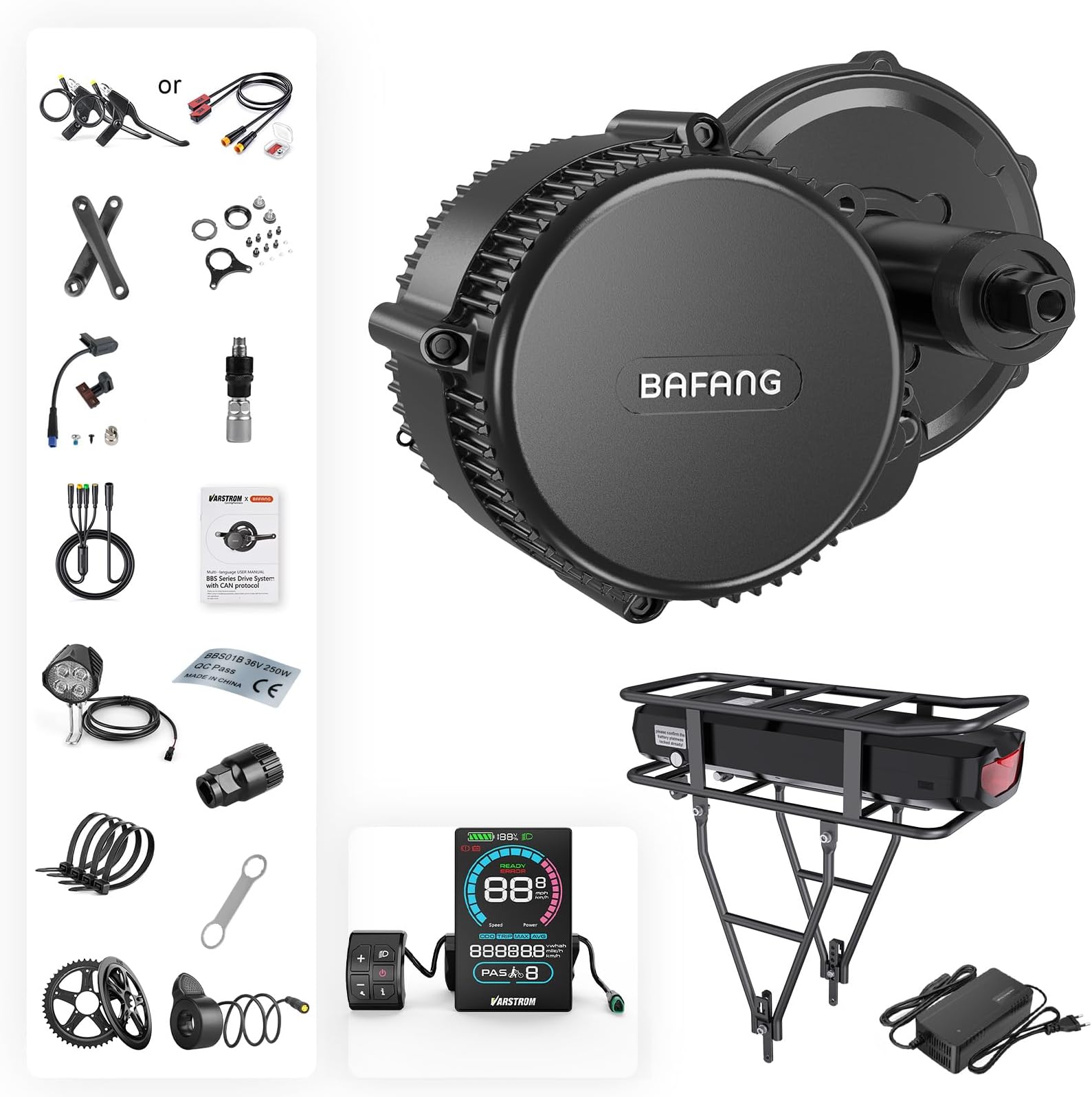 BAFANG 500W 750W 1000W Mid Drive Kit, Upgraded BBS02B HD Ebike Conversion Kit, 8Fun M615 48V/52V Motor with Optional Digital Display & 46T Chainring for 68mm/100mm/120mm