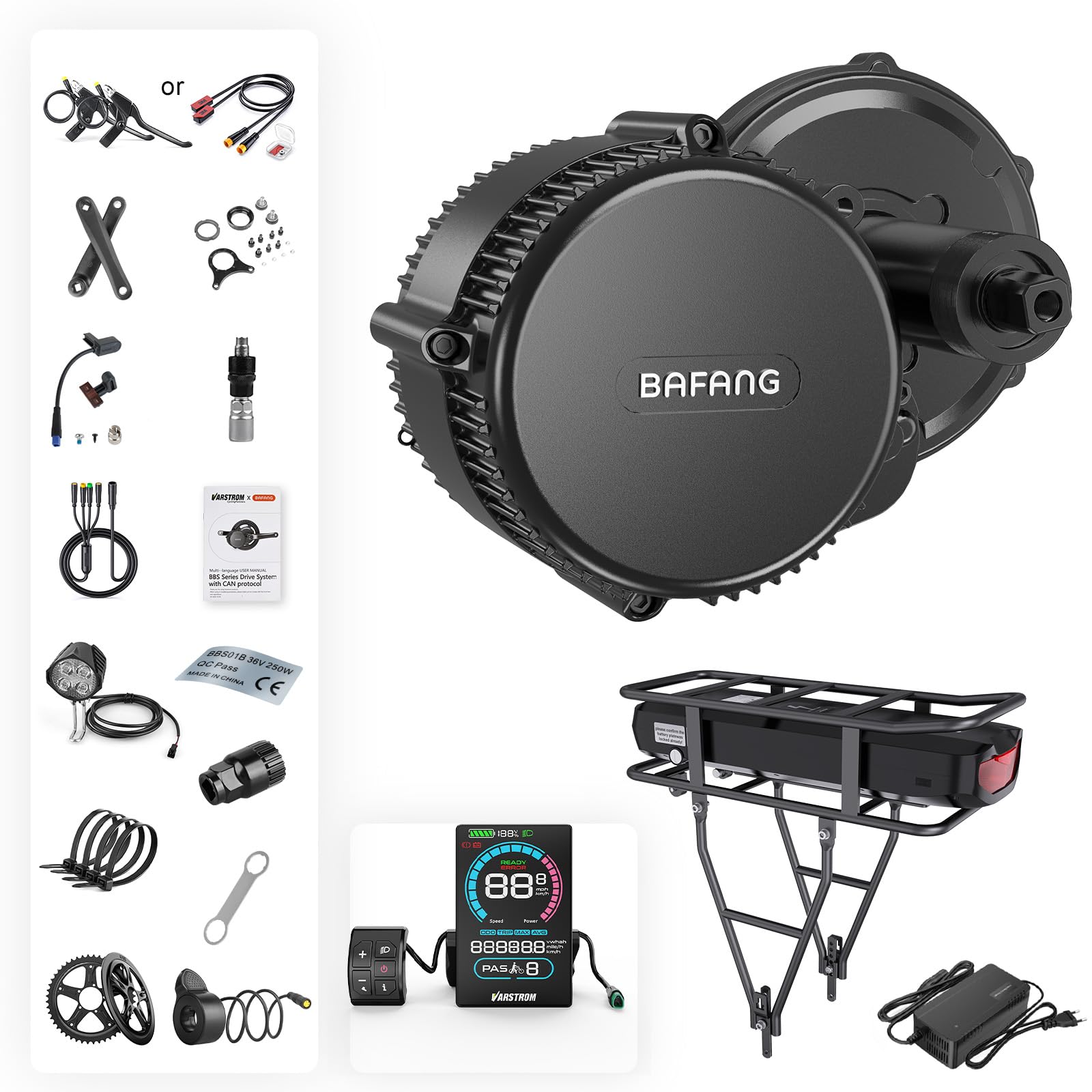 Bafang 750W 500W 1000W Mid Drive Kit with Battery(Optional) :Bafang BBS HD Ebike Conversion Kit with Display,48V/52V 8Fun Electric Bike Conversion Kit for Moutain Road Bike
