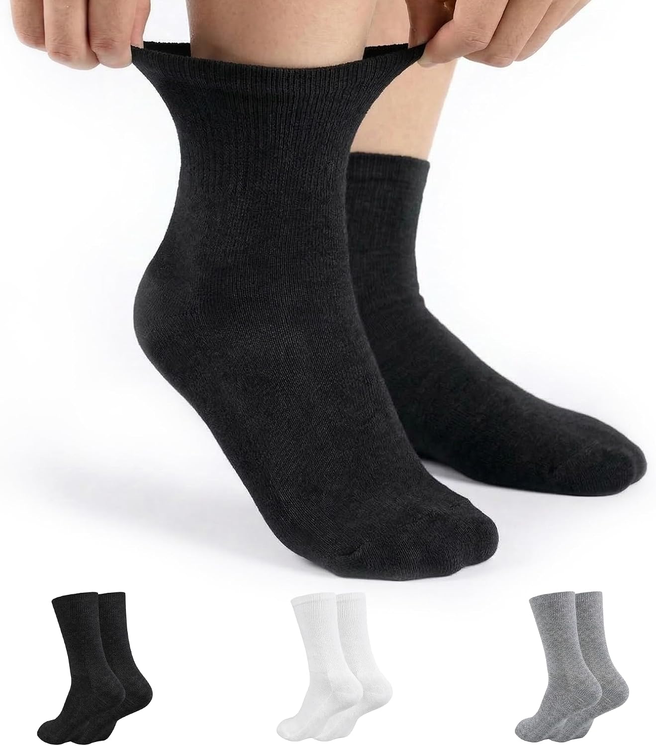Ankle Diabetic Socks for Women & Men, 3 Pairs Wide Non Binding Quarter Edema Neuropathy for Swollen Feet Leg Edema Relief Seamless Loose Cushion Breathable Diabetic Socks for Men