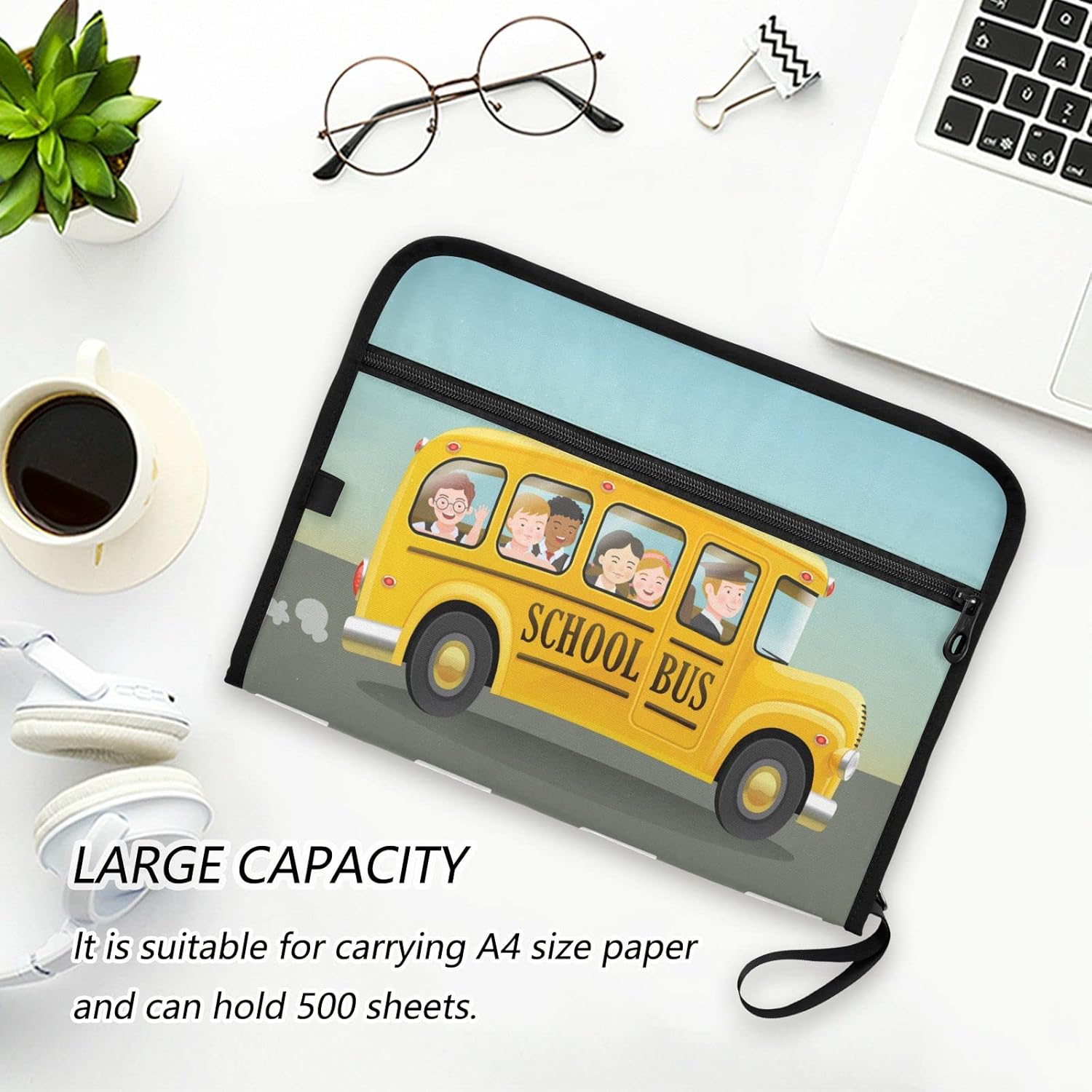 susiyo Cartoon Yellow School Bus Expanding File Folder 13 Pocket Expanding Organizer File Folder for A4 Letter Size