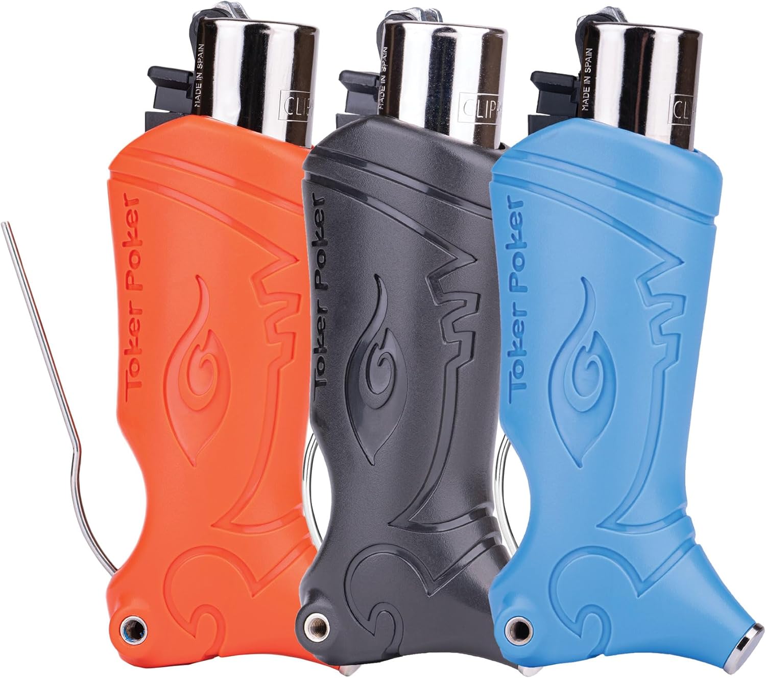 3pk Bundle - Toker Poker - Clipper Lighter Case Multi Tool, All Inclusive Tool for Camping and Other - Black, Carolina, and Orange Bundle