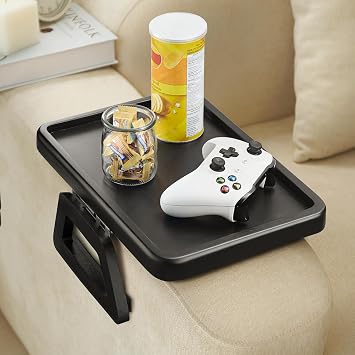 TINAMO Sofa Arm Tray, Large Clip-On Couch Table for Wide Sofa Arms, Black