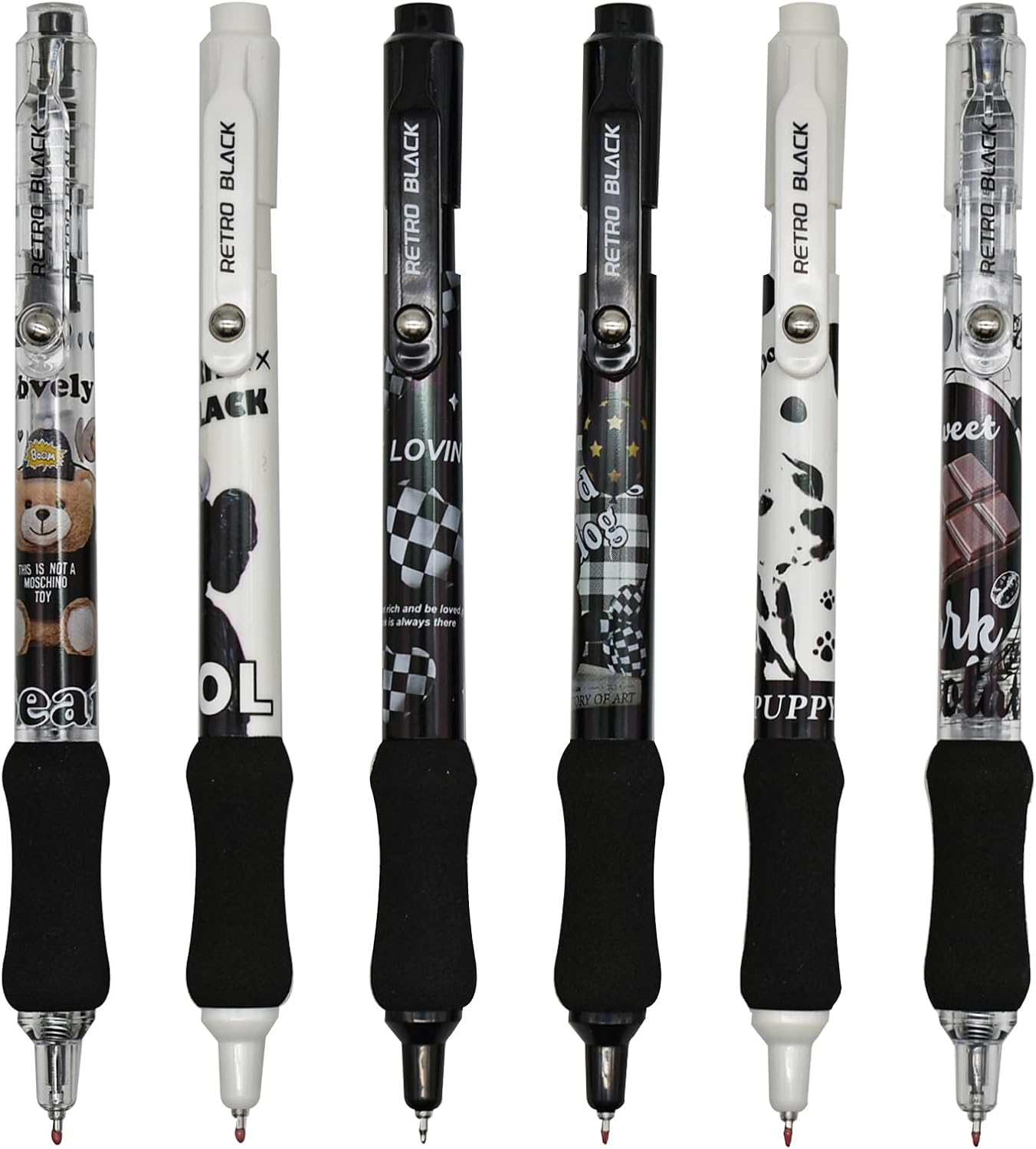 Maydahui 6 PCS Retractable Bear Dog Gel Pen Black Ink Retro Coffee