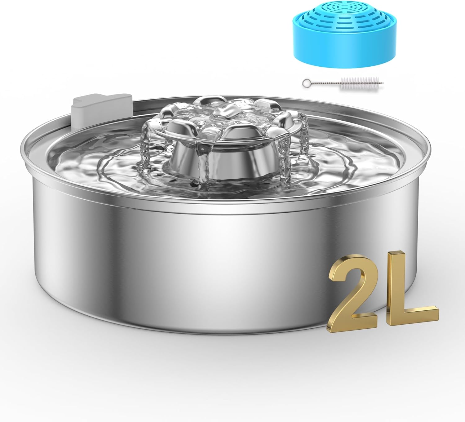 OYES Cat Water Fountain,Stainless Steel 2.0L/67oz Automatic Circulating Pet Water Fountain,Ultra-Quiet Pump with LED Light,Dishwasher Safe,Cat Fountain Suitable for Cat and Puppy (2L Cat Fountain)