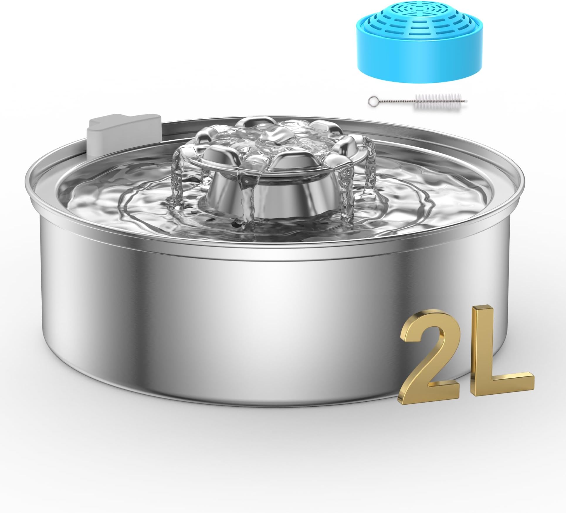 OYES Cat Water Fountain,Stainless Steel 2.0L/67oz Automatic Circulating Pet Water Fountain,Ultra-Quiet Pump with LED Light,Dishwasher Safe,Cat Fountain Suitable for Cat and Puppy (2L Cat Fountain)