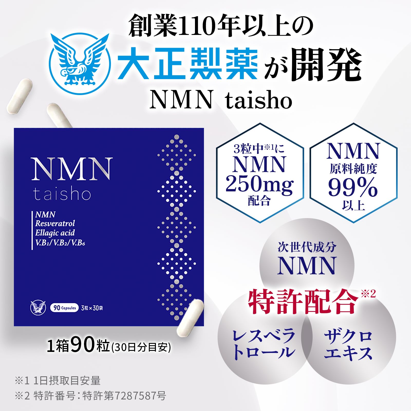 大正製薬　 NMN 　taisho　 3粒×30袋 楽天市場】【公式】 大正製薬 NMN taisho 1袋3粒×30袋 90カプセル