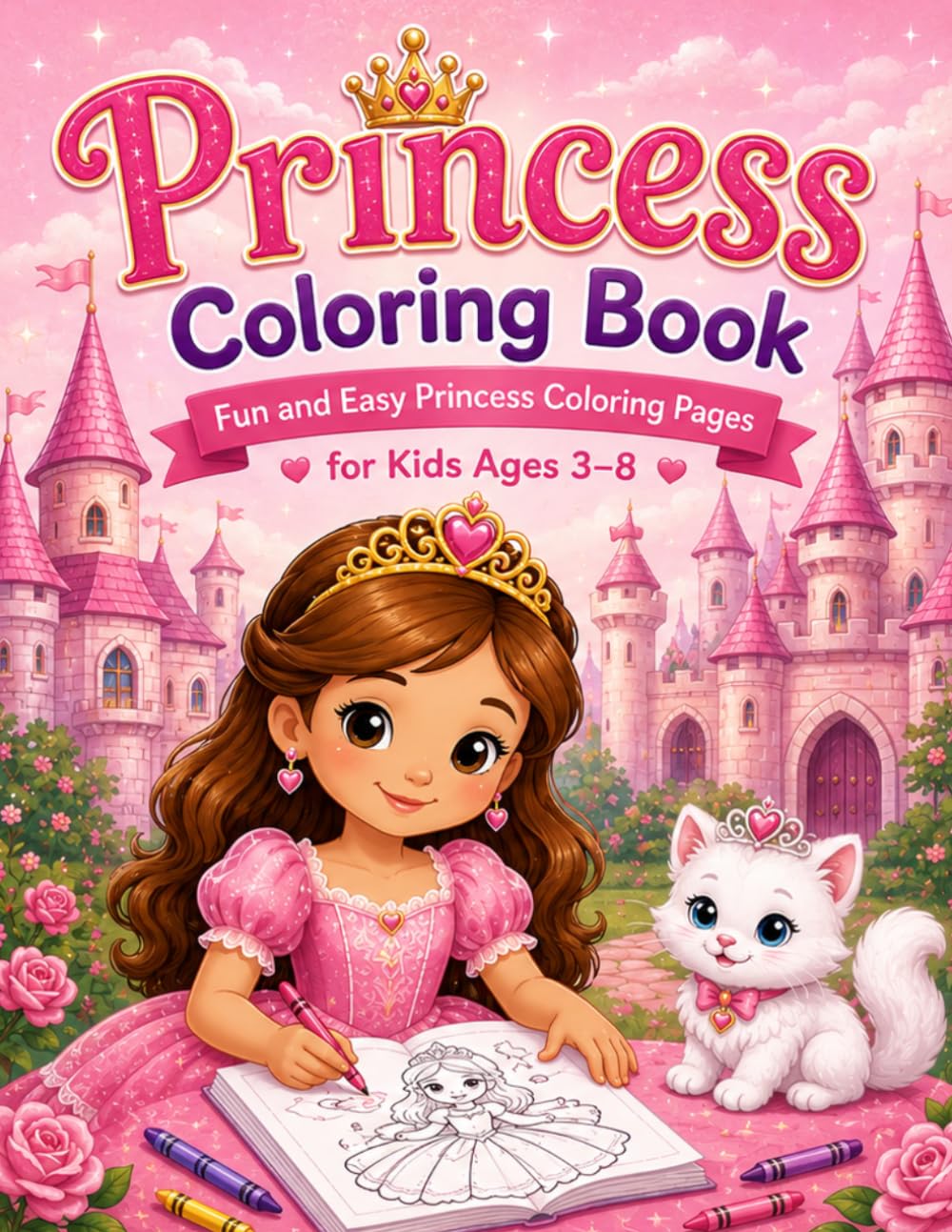 Princess Coloring Book: Fun and Easy Princess Coloring Pages for Kids Ages 3–8