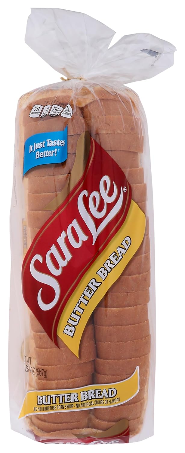 Sara Lee Butter Bread 20 oz Loaf - Soft Buttery Sandwich Bread, No Artificial Colors/Flavors, 22 Slices, 0g Trans Fat