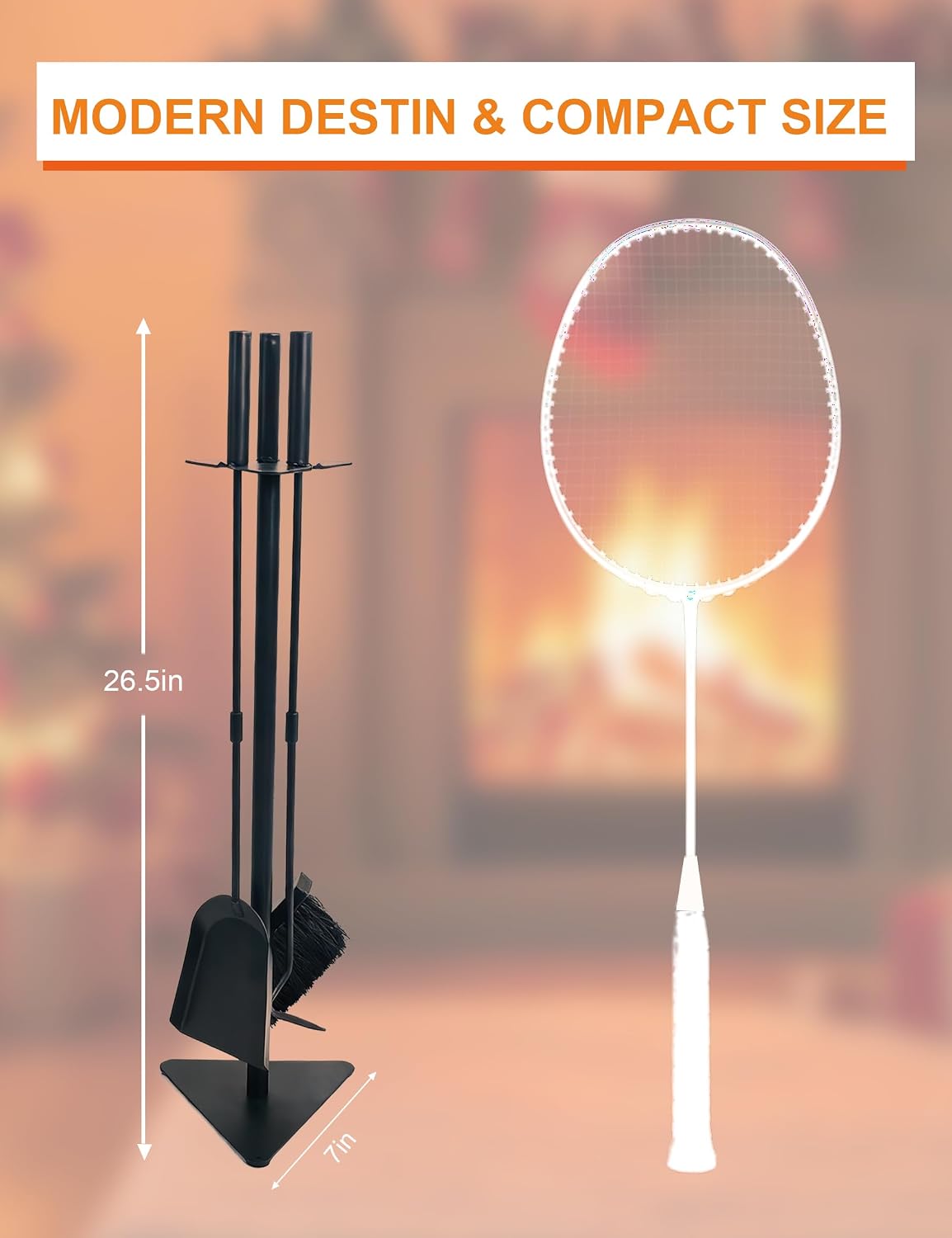 Tomersun Small 23 Inch Fireplace Tools Set Indoor 4 Pcs Fireplace Tools with Fireplace Poker, Shovel, Broom, Fireplace Tool Stand image 3