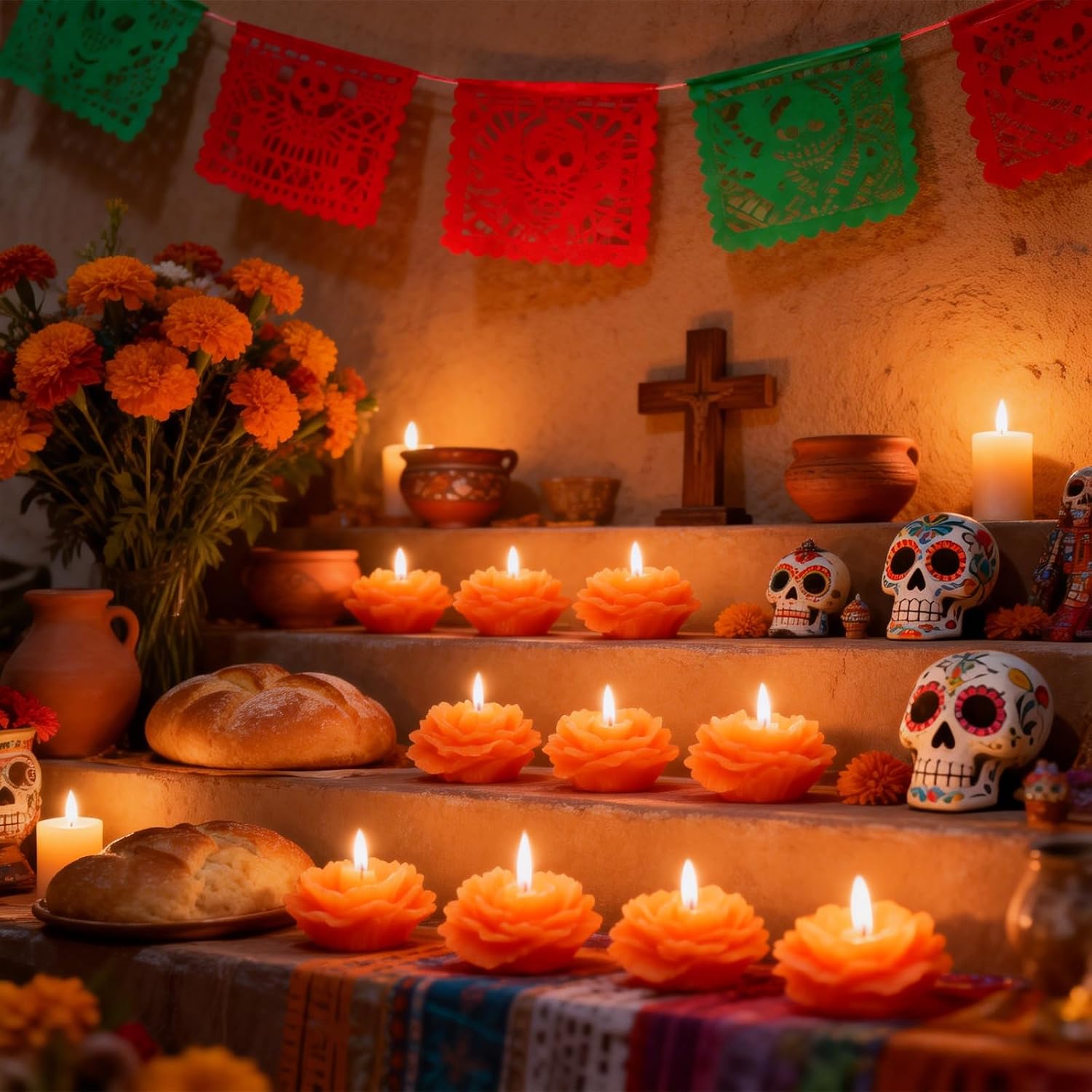 24 PCS Marigold Orange Candles, Day of The Dead Decor