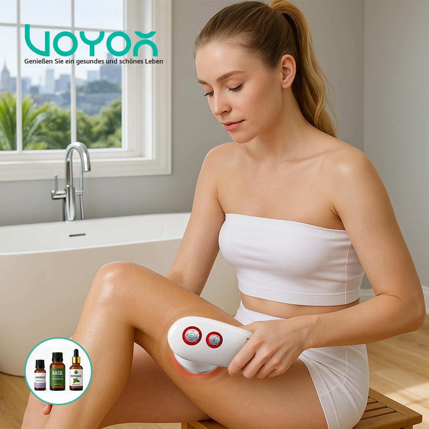 VOYOR Cellulite Massagegerät mit 3 Muti-funktionsköpfe Für Anti Cellulite | Anti-Cellulite-Massagegerät für Gesicht, Bauch, Nacken, Beine & Po, 3 Stärken, IPX7 Wasserdicht, Wiederaufladbar VRMM1