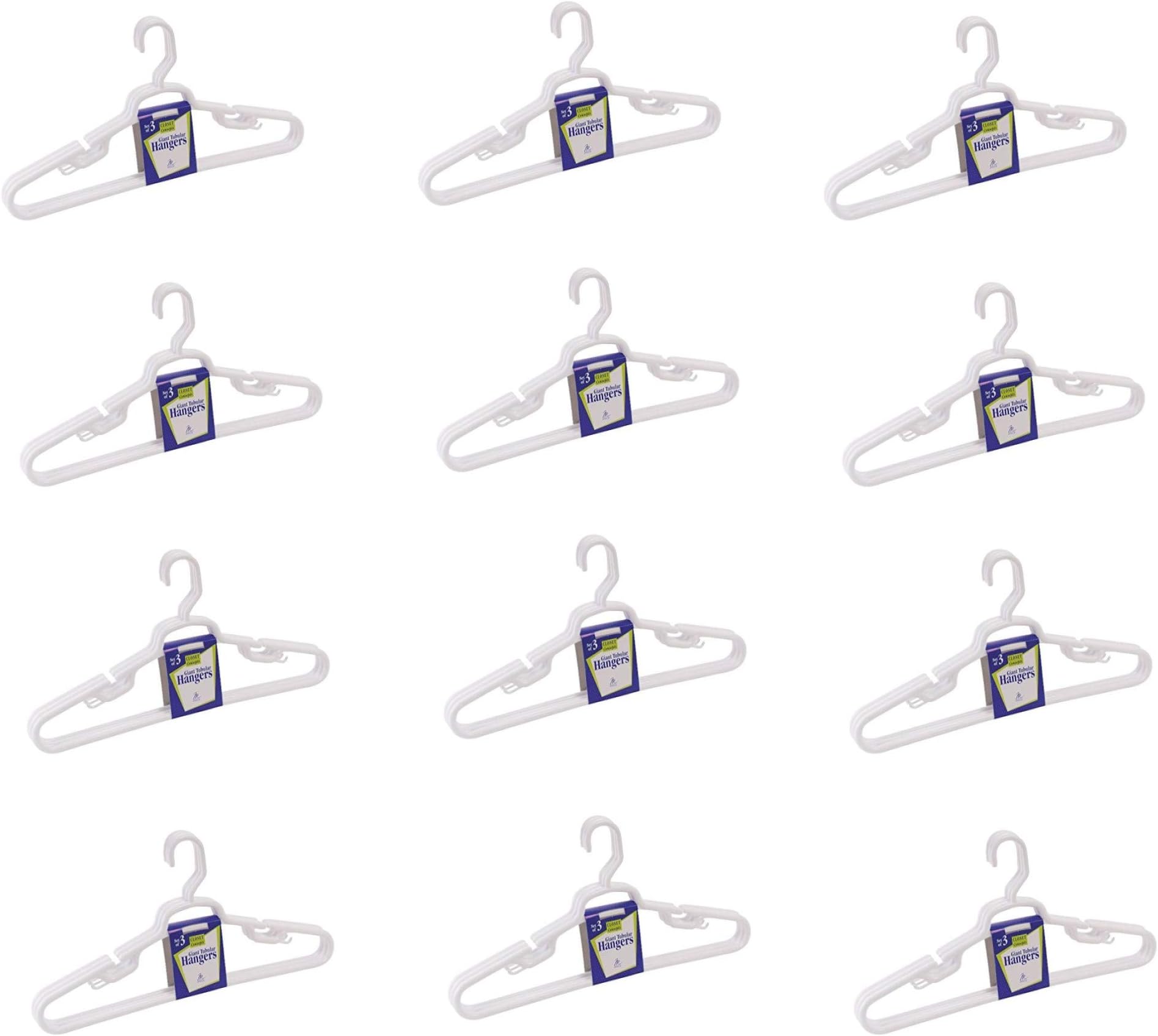 Merrick EngineeringC84311-GH White Giant Tubular Plastic Hanger - 3 * 12 packs (36 hangers)12