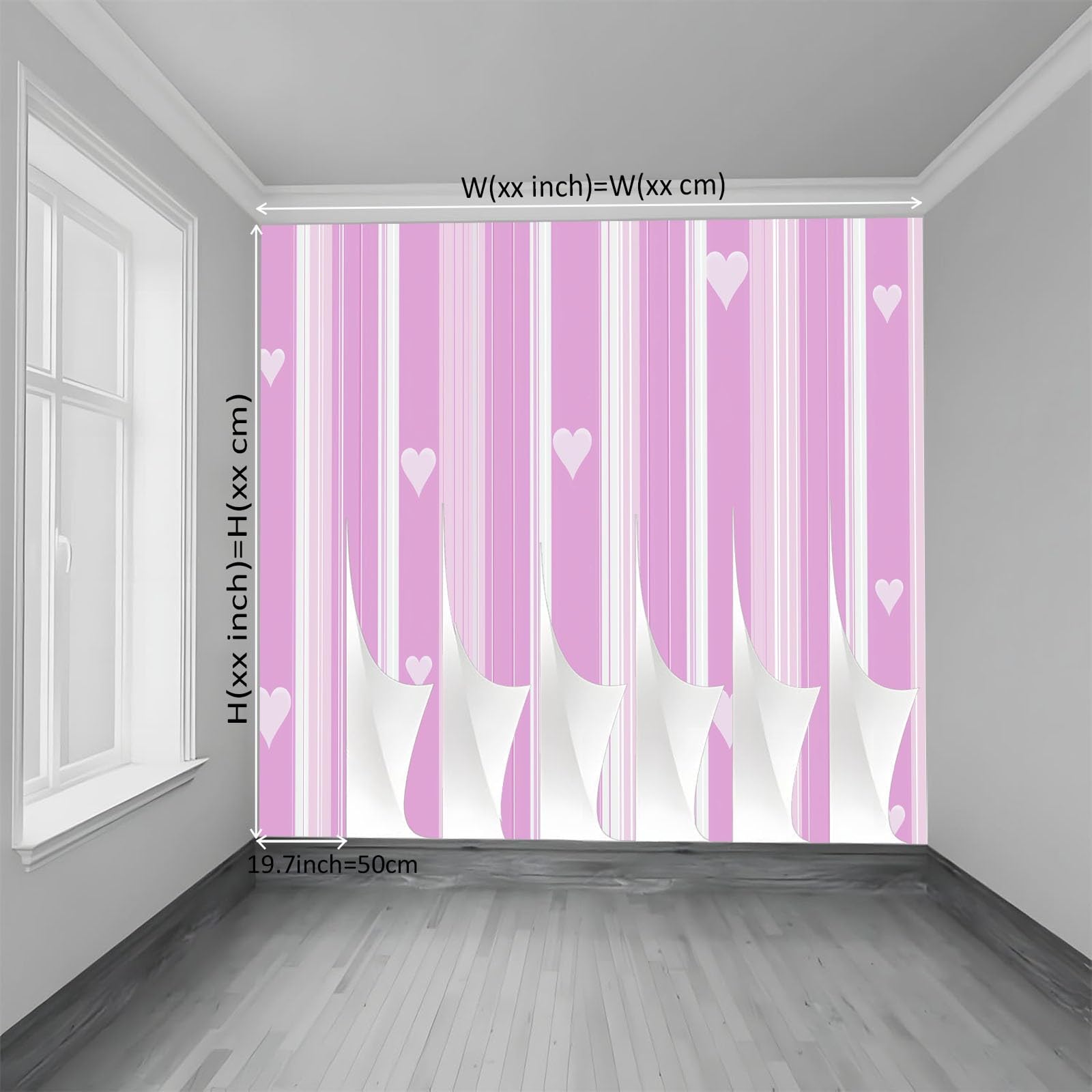 Panoramiczna tapeta 200 x 140 cm minimalistyczne geometryczne kształty w paski serca włóknina XXL fototapeta gobelin fototapeta salon sypialnia - tapeta Trompe l'eil efekt 3D, jasnoróżowy
