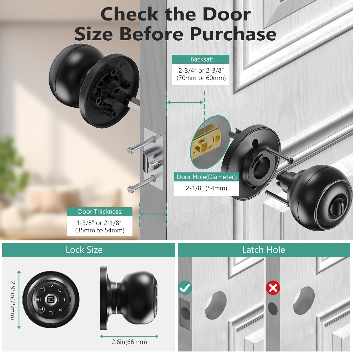 Image showing the GeekTale Smart Door Lock being charged via its Type-C port, with an indicator for low battery alert.