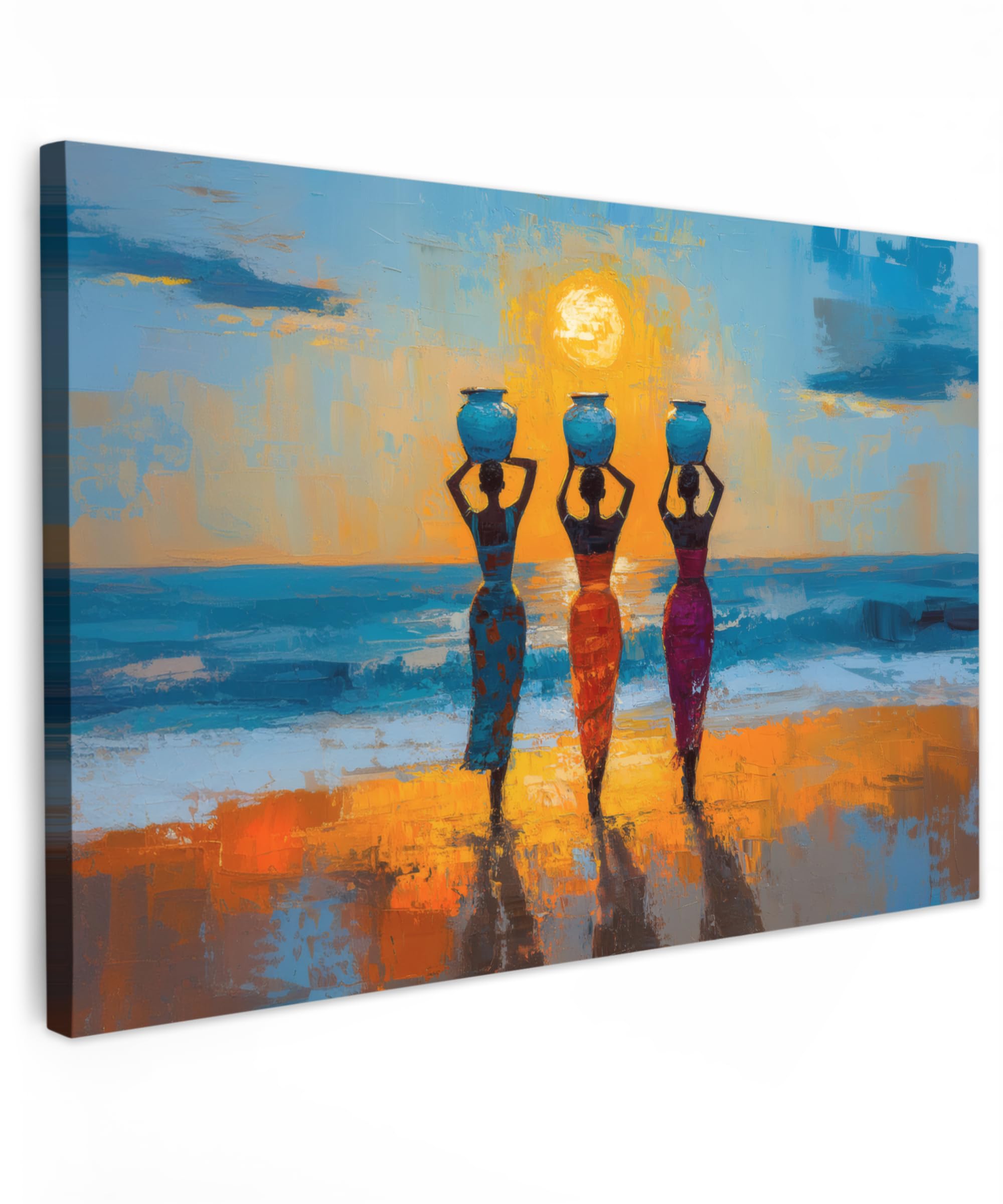 MuchoWow© Canvas Wall Art Work 24"x16" / 60x40 cm Room Decor Painting Wallfillers Picture Decoration Prints Women - Beach - Sunset