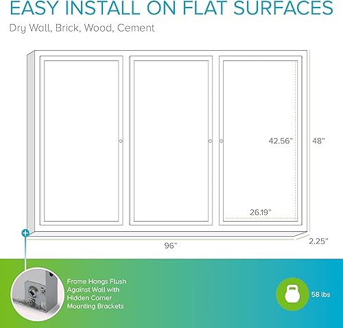 Vista 126 de Ghent Tablón de anuncios de vinilo cerrado de 2 puertas para exteriores, resistente a los golpes, con cerradura, marco de aluminio satinado