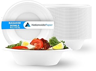 6oz - 175ml Strong Paper Bowls Disposable Compostable Bagasse Bowls for Party Biodegradable Microwavable Soup Salad Dessert Bowls, Sturdy Paper Bowls for Hot Food - Pack of 100