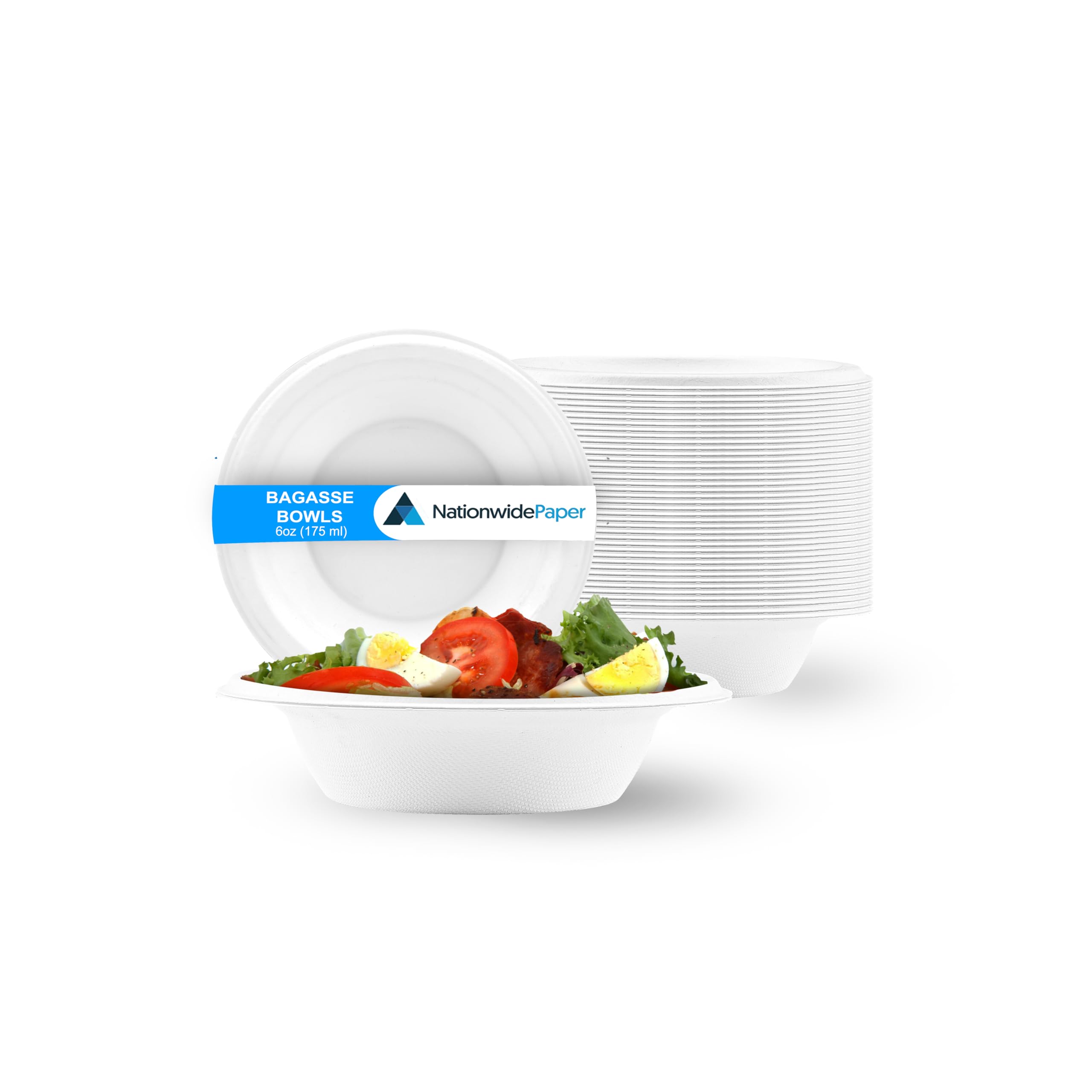 Nationwide Paper 6oz - 175ml Disposable Compostable Bagasse Bowls for Party Biodegradable Microwavable Soup Salad Dessert, Sturdy Paper Bowls for Hot Food - Pack of 500, White