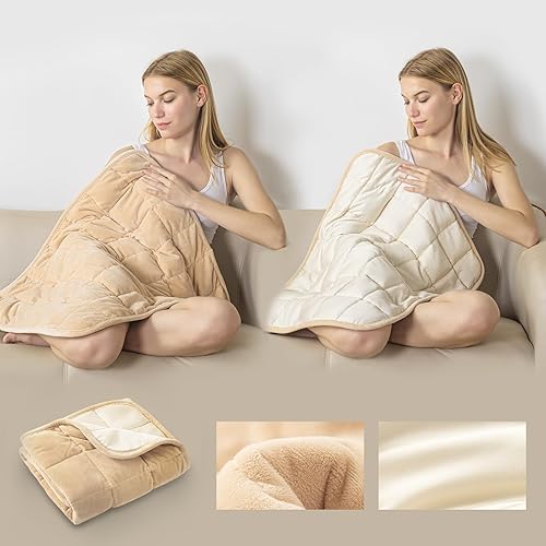 Manta pequeña con peso para adultos y niños (doble cara), almohadilla de regazo con peso de 7 libras, manta para viajes, relajación, terciopelo de