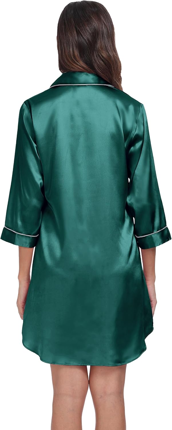 MissNina Women's Satin Nightgowns Classic Button Down Nightshirts 3/4 Sleeve Sleepshirts Sleep Dress Nightdress - Image 6