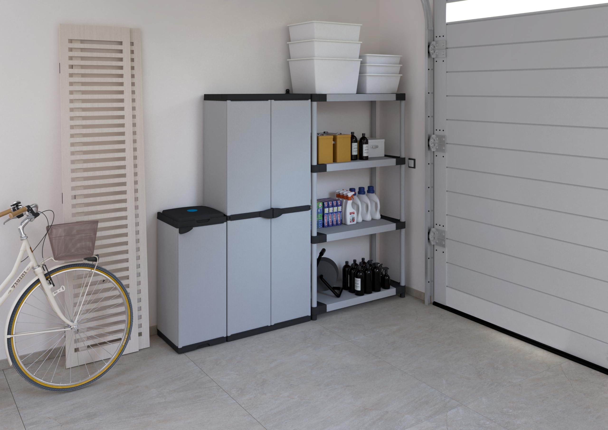 Mongardi: Armadio Porta-Scope in resina di PVC e PP, 2 Ante, Facile da Montare, Modular System, Resistente, Adatto ad ambienti Interni ed Esterni, 68L x 40P x 165H cm, Grigio e Nero