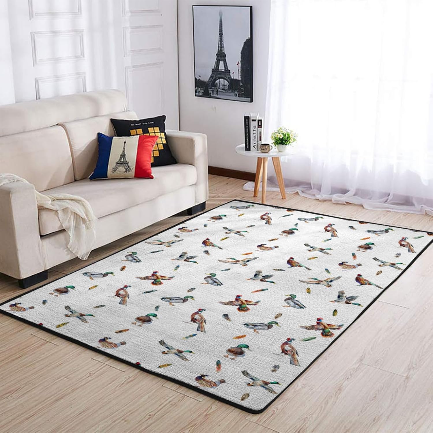 Watercolor Mallard Duck Hunting Area Rugs Baby Duck Hunting Nursery Decor Floor Carpet Rug Wild Duck Leaves Throw Mats for Kids Toddler Room Bedside Living Room Bathroom Kitchen Laundry 20x32inch