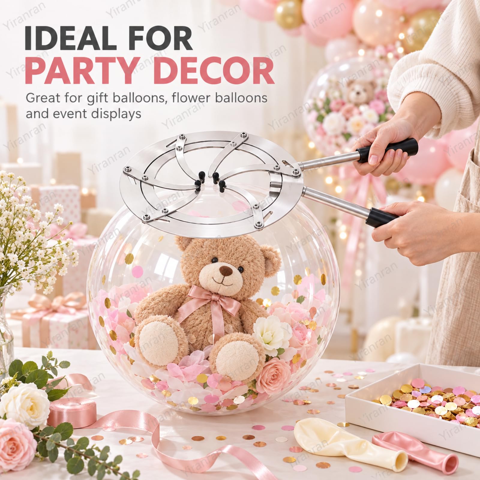 Herramienta Para Expandir Globos, Máquina De Acero Inoxidable Para Inflar Globos, Expansión De Hasta 20 Cm, Mangos Dobles Y Postes Redondeados, Para Decoración De Globos De Bodas Y Fiestas De