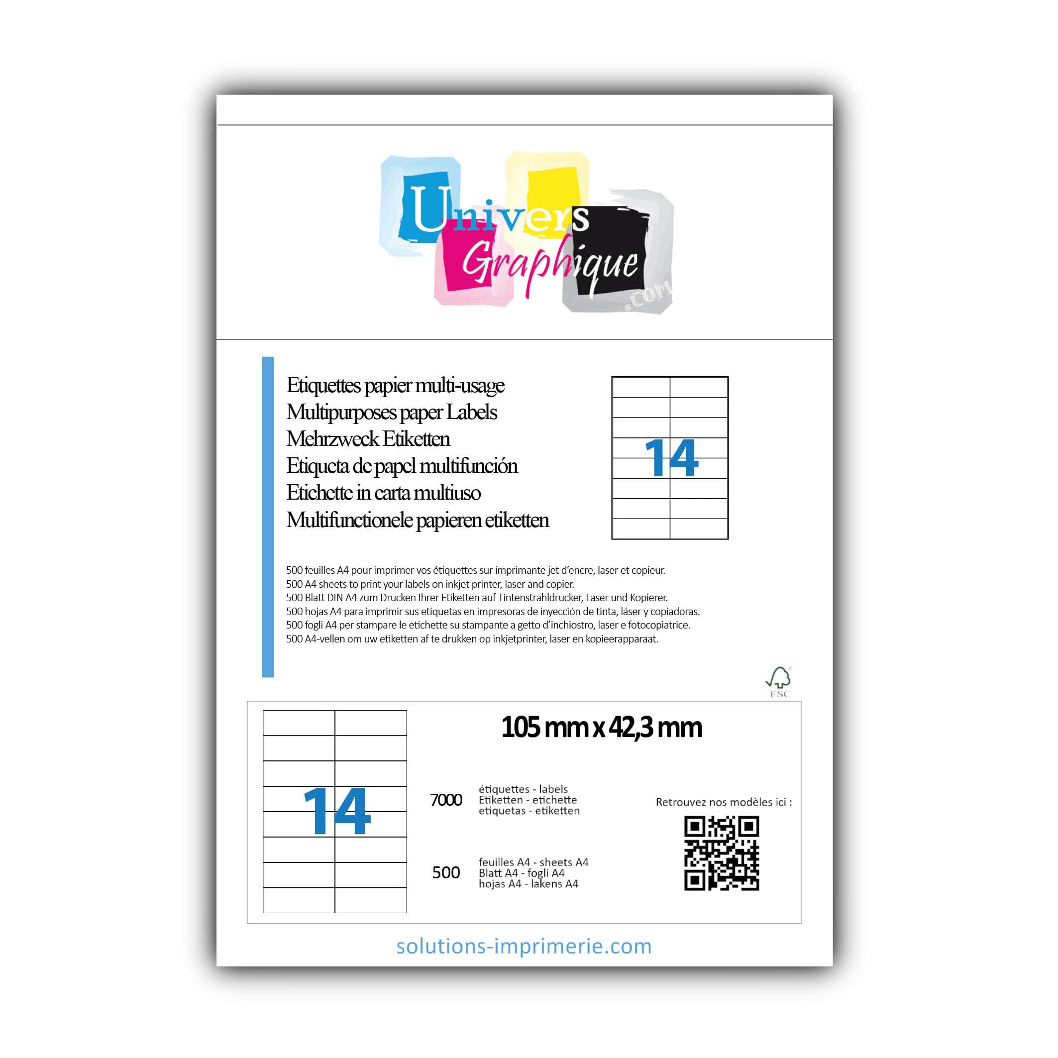 7000 étiquettes autocollantes 105 x 42 mm - 500 feuille A4 avec 14 étiquettes adresse 105 x 42.3 mm - Pour étiquetage domestique, étiquette mailing, étiquette adresse