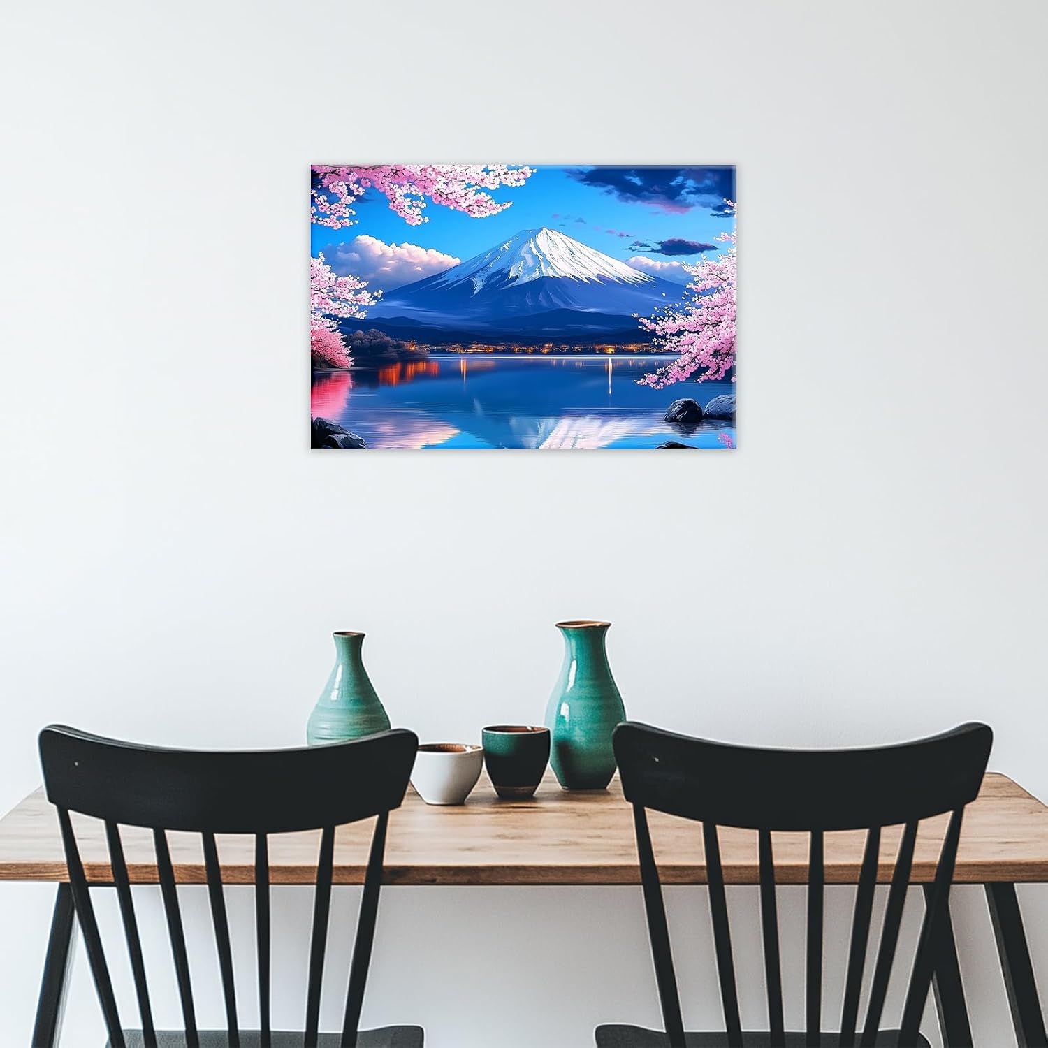 GLOKAKA Colorful Japanese Landscape Canvas Wall Art Mount Fuji Scene Painting Traditional Asian Artwork for Living Room Bedroom Meditation Space(Artwork-1,12"x18")
