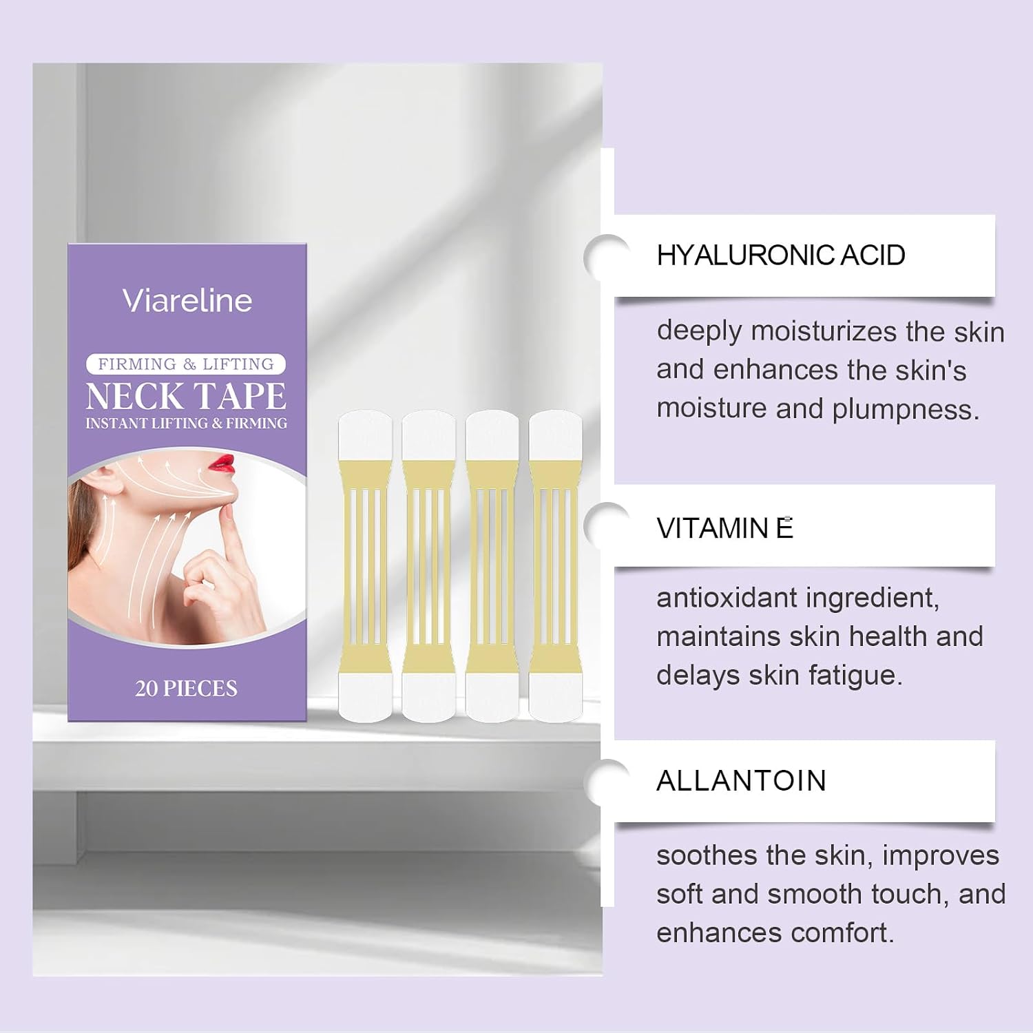 Neck Lift Tape, 20 pcs Neck Tape Lifting Invisible or Double Chin and Sagging for Women, Wrinkle Patches Reusable High Elastic Face Lifting Saggy Skin, Hypoallergenic for All Skin