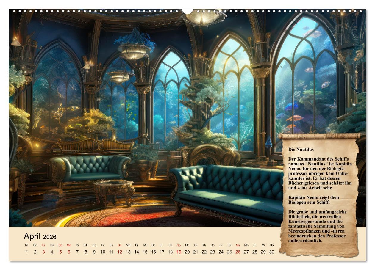 Reise unter dem Meer (hochwertiger Premium Wandkalender 2026 DIN A2 quer), Kunstdruck in Hochglanz: nach einem Roman von Jules Verne (CALVENDO Wissenschaft)