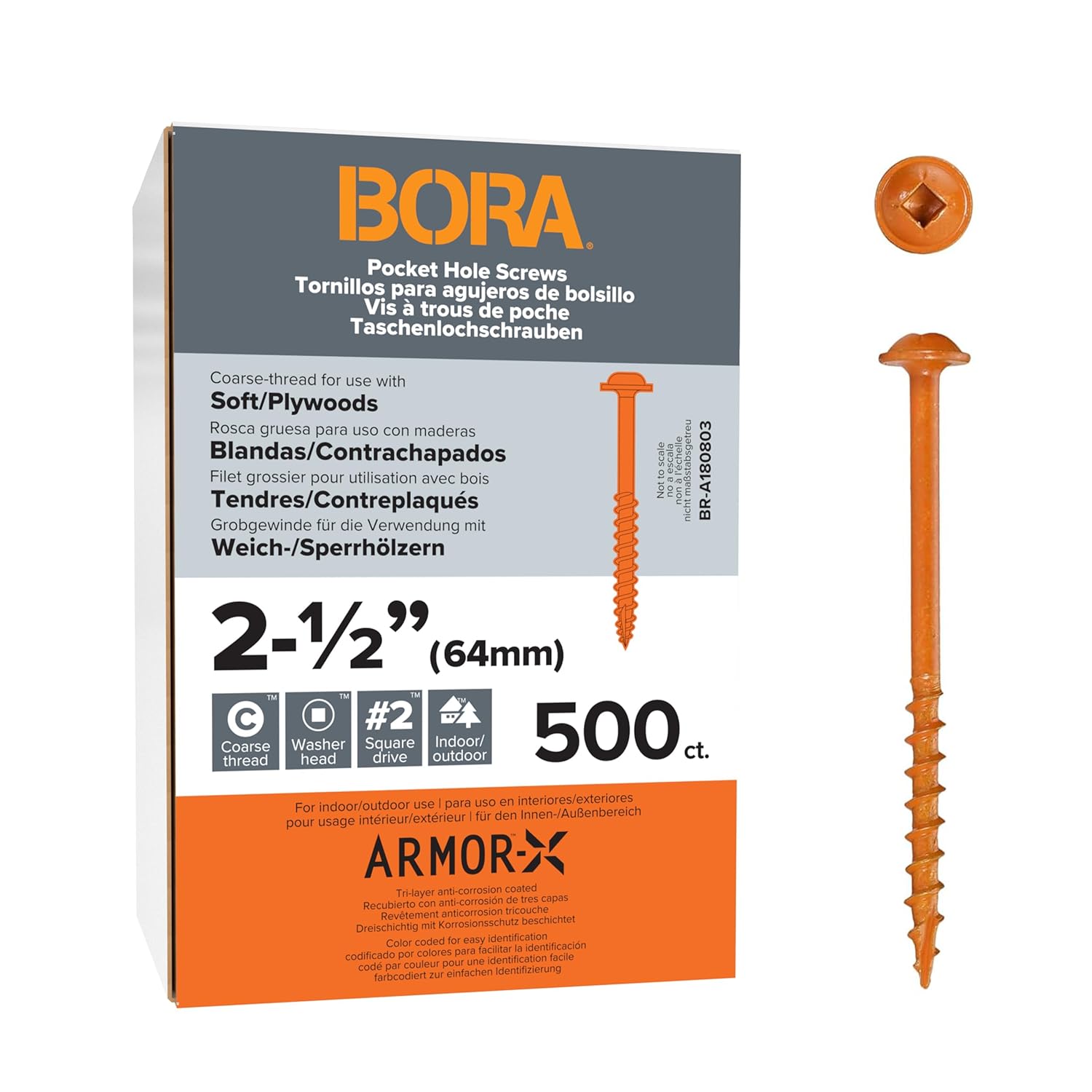 Bora Pocket Hole Screws 2-1/2 Inch Coarse Thread - 500 Pack for Wood Joinery - Professional Woodworking Bora Jig Compatible Screws for Furniture, Cabinetry & Carpentry Projects