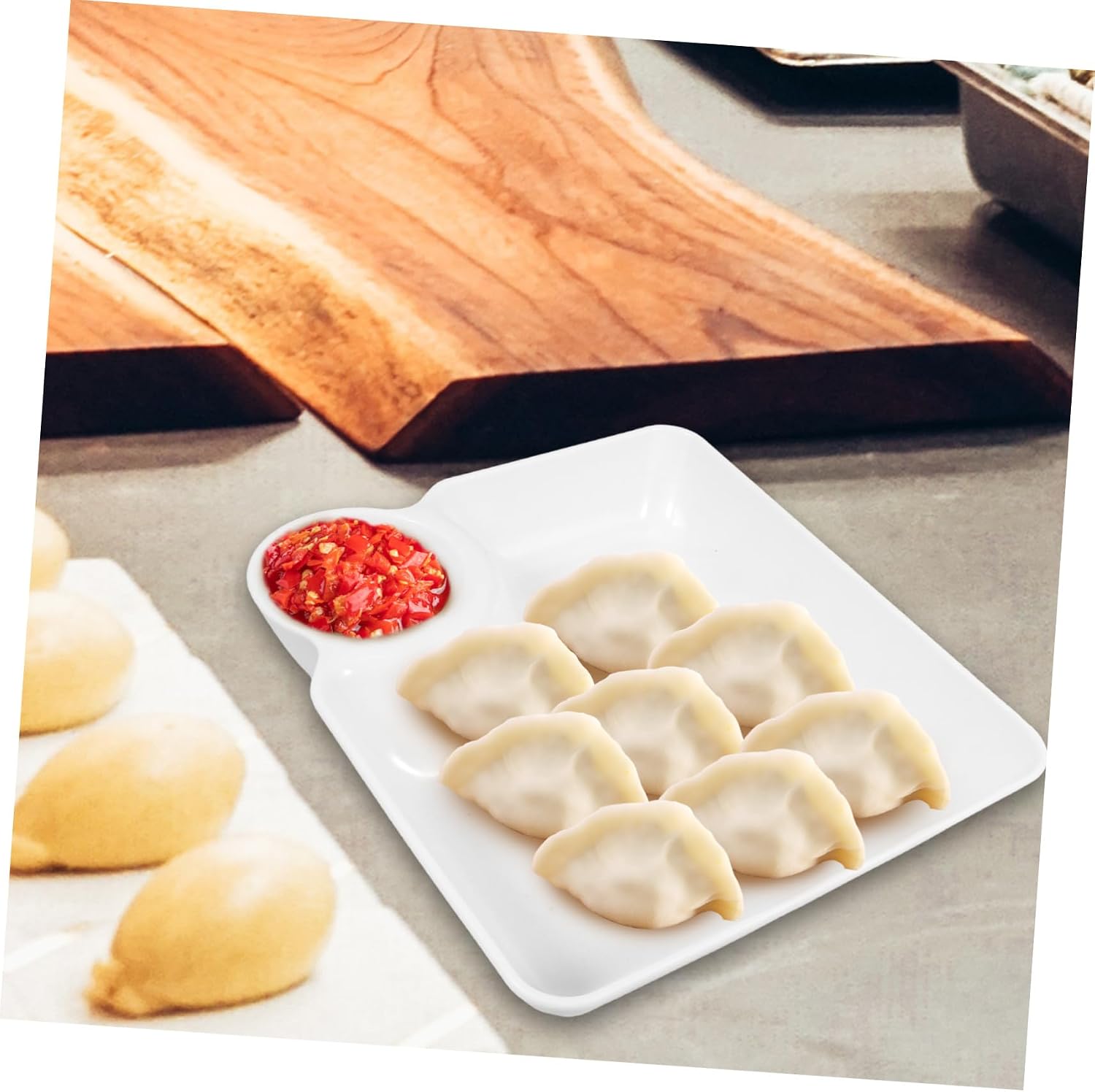8pcs Dumpling Plate with Dipping Saucer, Reusable PP Divided Tray Xmas