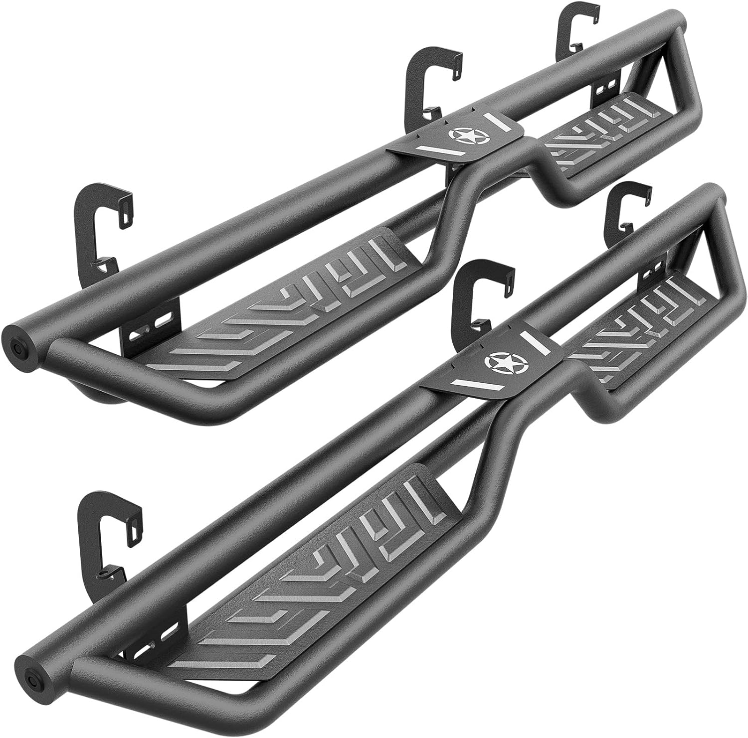 Double Cab Running Boards Side Steps Compatible for 2007-2018 Chevy Silverado & GMC Sierra 1500, 2007-2019 Chevrolet Silverado/GMC Sierra 2500 3500 HD Two Stairs Design Extended Cab Nerf Bar