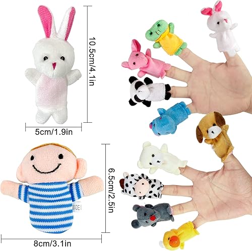 Miniatura 6 de Sealive 16 marionetas de dedo para niños pequeños, terciopelo suave, 10 animales y 6 miembros de la familia, perfectos para juegos de rol,