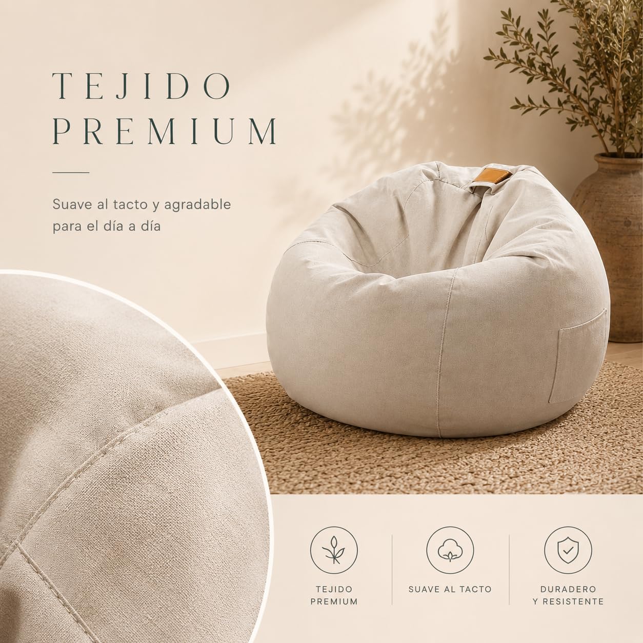 Aiire Puff con Relleno Incluido Moderno - Sillon Puf de Salon en Algodón Premium - Desenfundable y Lavable - Puffs Pera Redondos para Habitación Juvenil - Bean Bag Gamer [90x65]