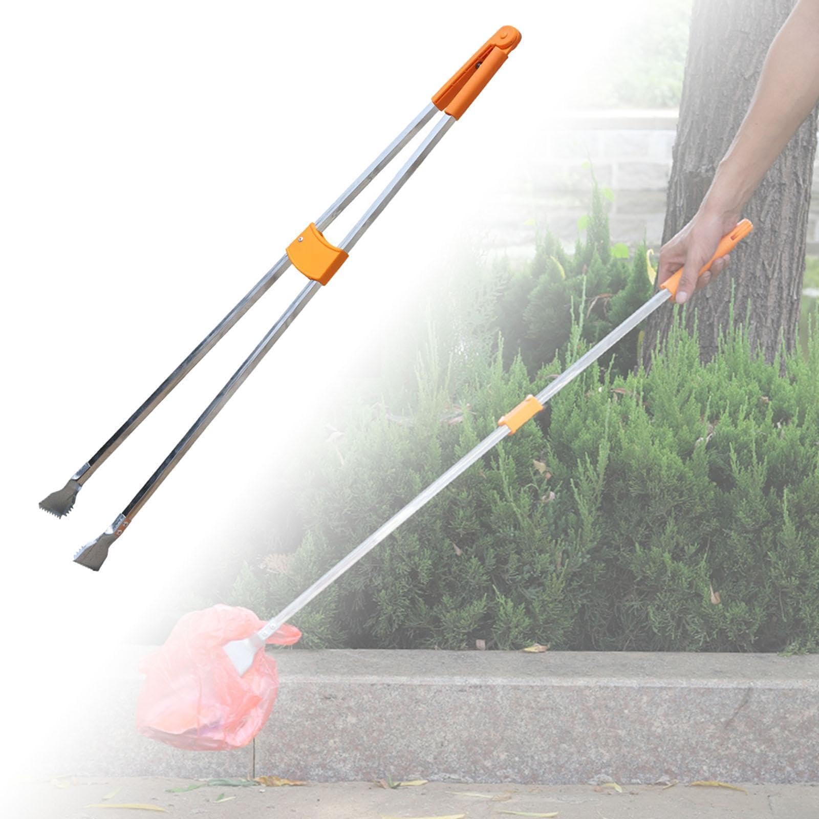 harayaa Recogedor de basura de acero inoxidable, herramienta de alcance a prueba de herrumbre, palo para recoger basura, pinzas para basura para ancianos, Cabeza de Hierro