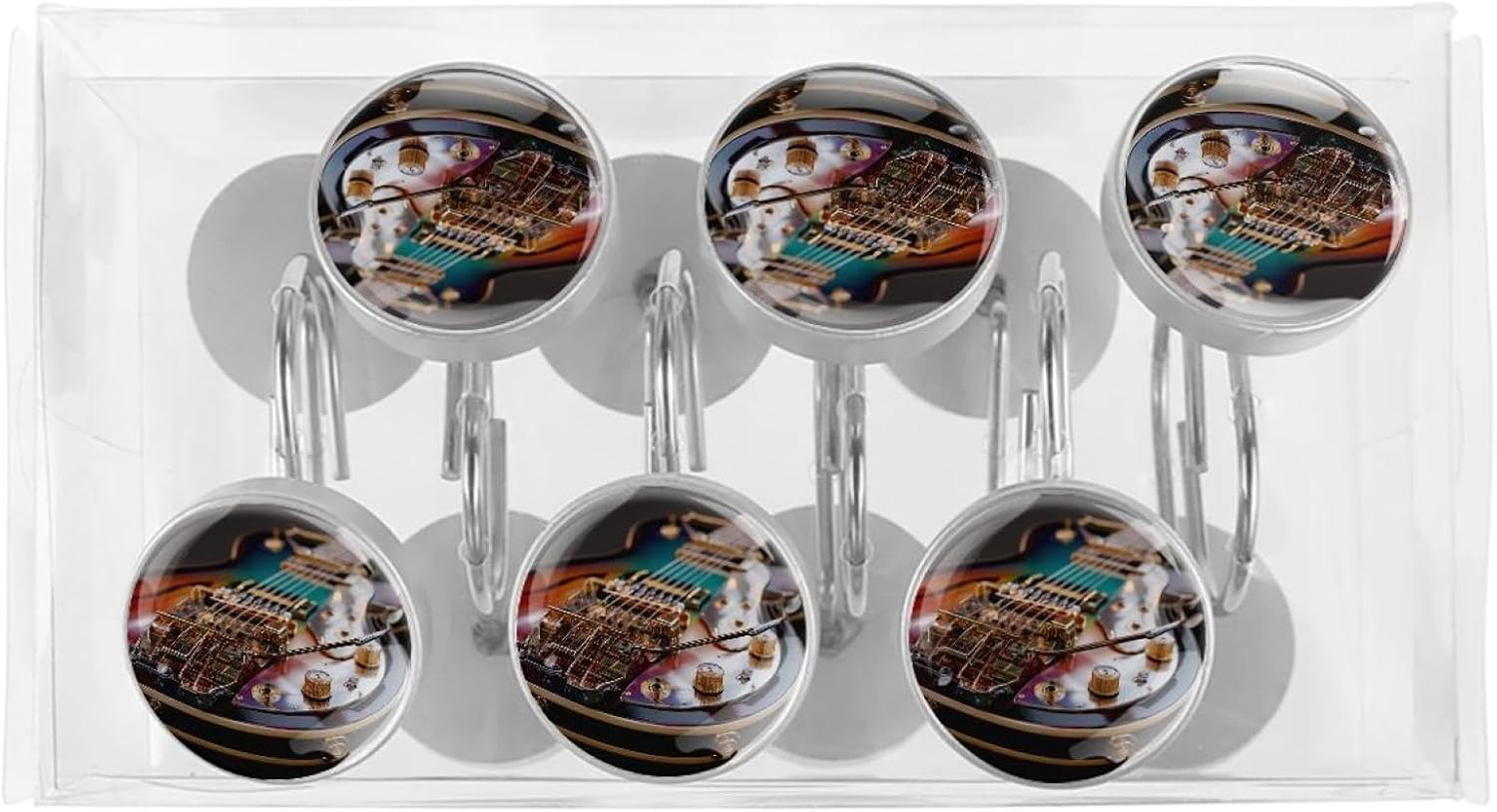 Set of 12 Shower Curtain Hooks, Shower Curtain Rings Crystal Glass Decorative Bathroom Hook, Cool Electric Guitar