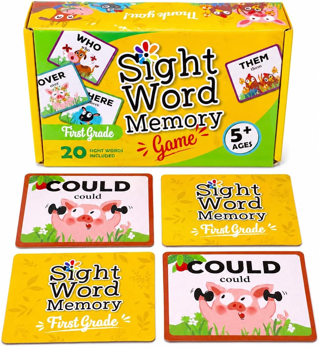 Sight Word Memory Game for Kids Ages 4-8, Matching Card Game for Preschool, Kindergarten, 1st & 2nd Grade, Learn to Read Educational Reading Game for Homeschool & Classroom (First Grade)