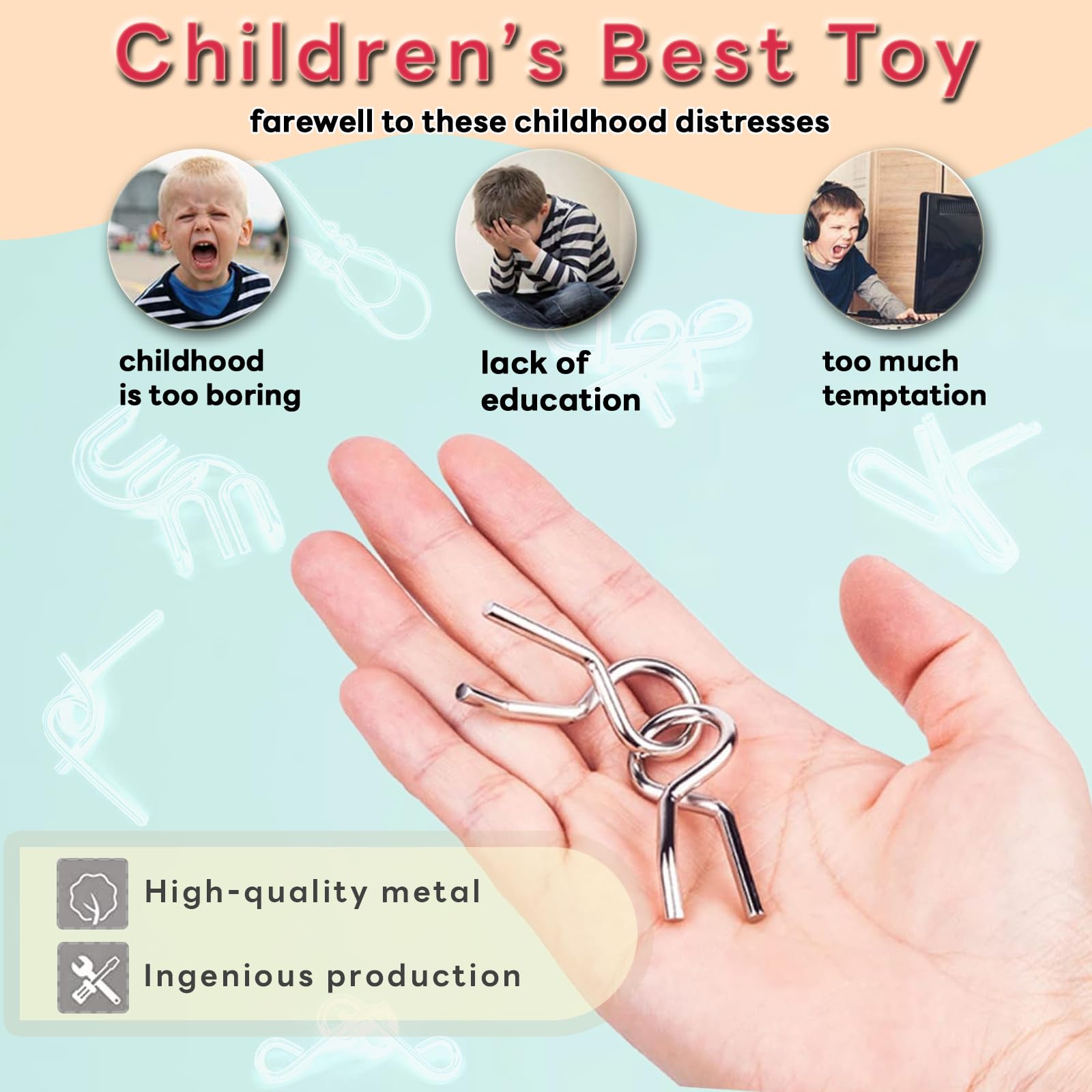 Casse-Tete Metal Ensemble de 24 Casse Tête Metallique pour Enfants et Adultes Challenge Set Chinois Métal Brain Teaser Disentanglement Puzzle Jouet d'intelligence Éducative