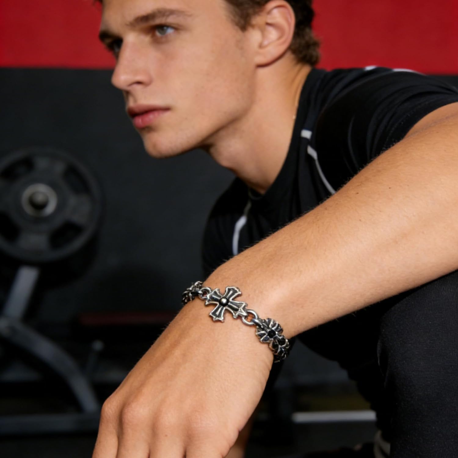 Silver Gothic Cross Bracelet, Punk Style Vintage Alloy Bracelet for Men, Women & Unisex, Ideal for Parties, Dates, Daily Commutes & Casual Vacations