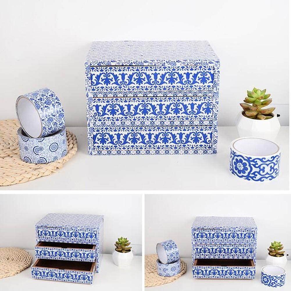 Cinta washi para diarios de viñetas y manualidades juego de 4 cintas decorativas retro azul y blanco